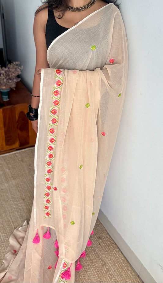 Sandal with lotus embroidery, mul cotton - YCBCJULSC04