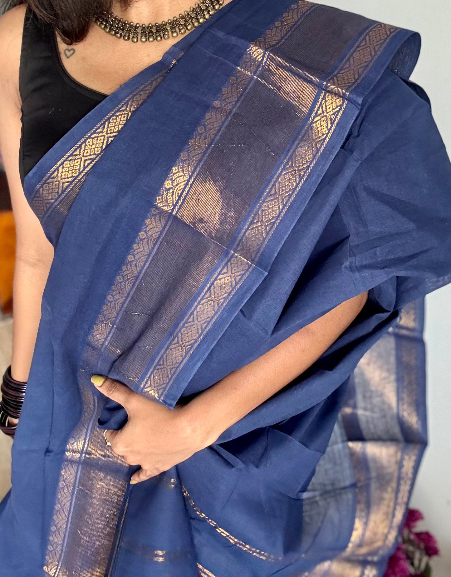 Navy blue kattuchayam dyed madurai soft cotton - YCCOTNSUDE140