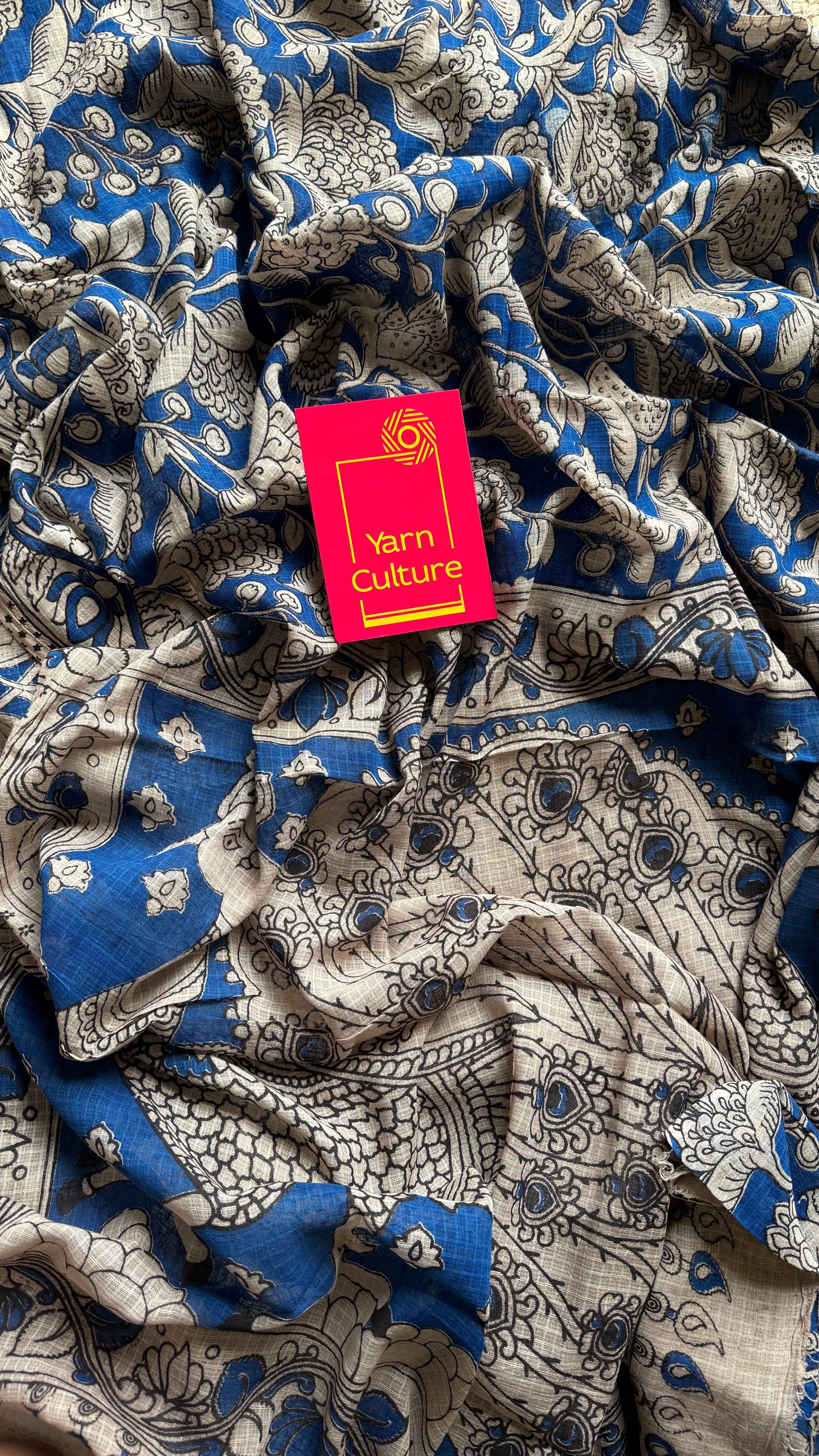 Blue floral kalamkari saree in kota - YCWOTDMA359