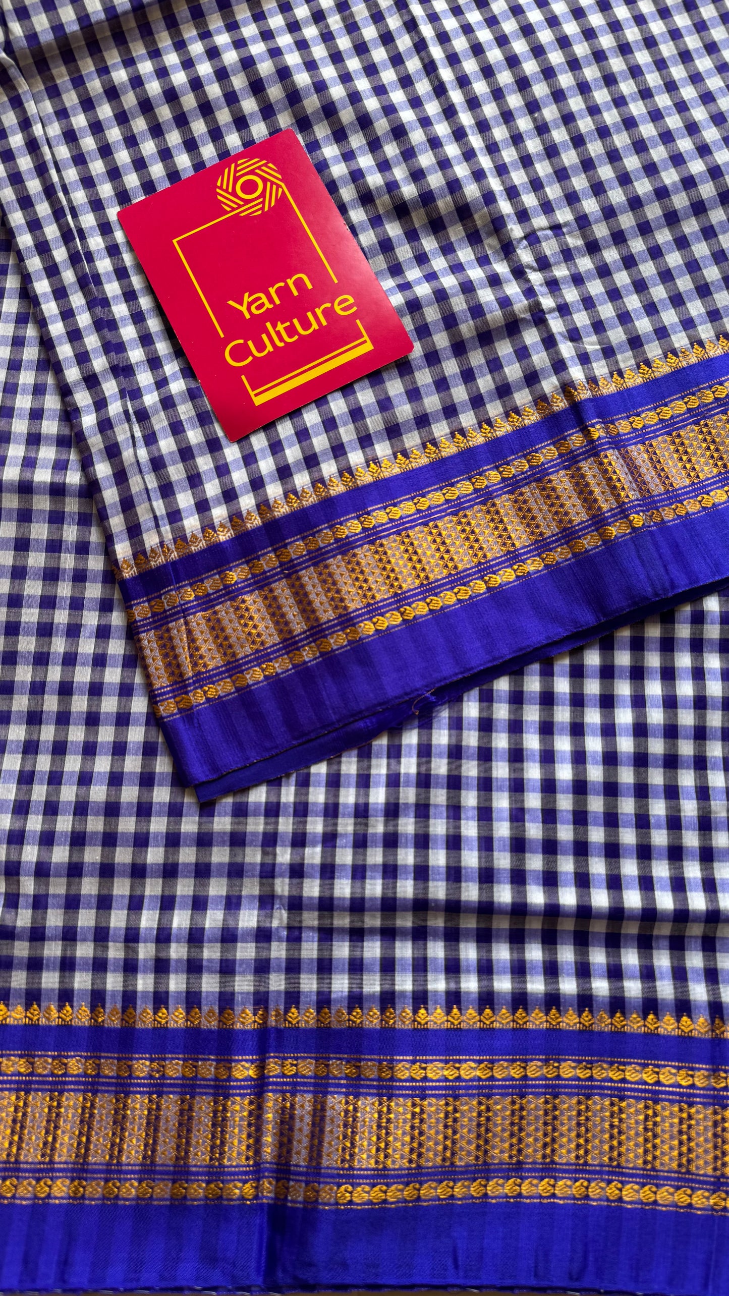 llkal blue and white checks with chikki paras border, soft cotton - YCLOKICAP228