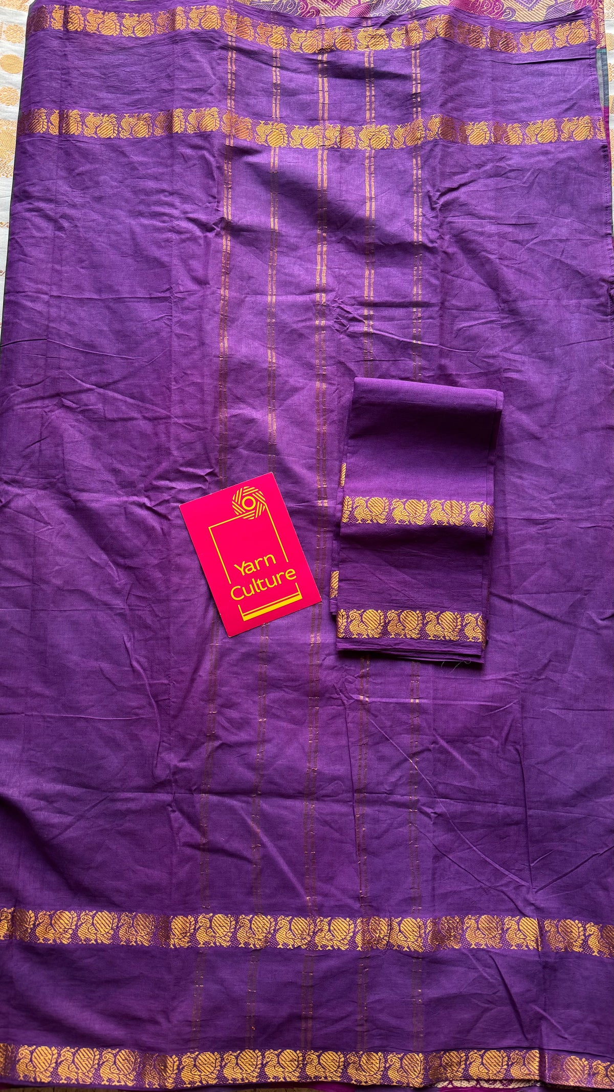 Purple with multicoloured checks, sungudi and chettinad cotton half and half saree - YCCOTNIDOC133