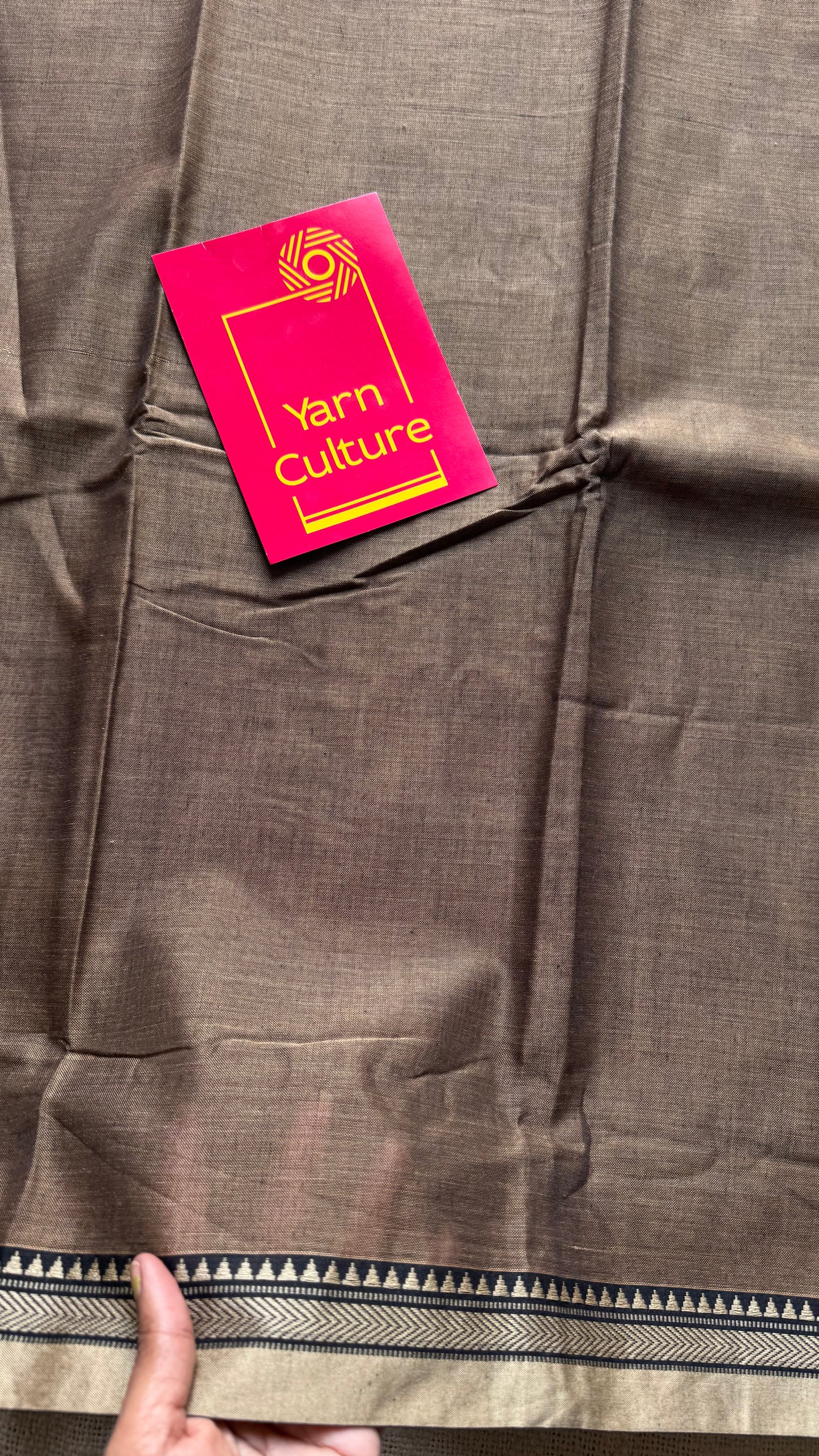 Warm grey with cream border narayanpet saree, soft cotton - YCWOTDNPFE33