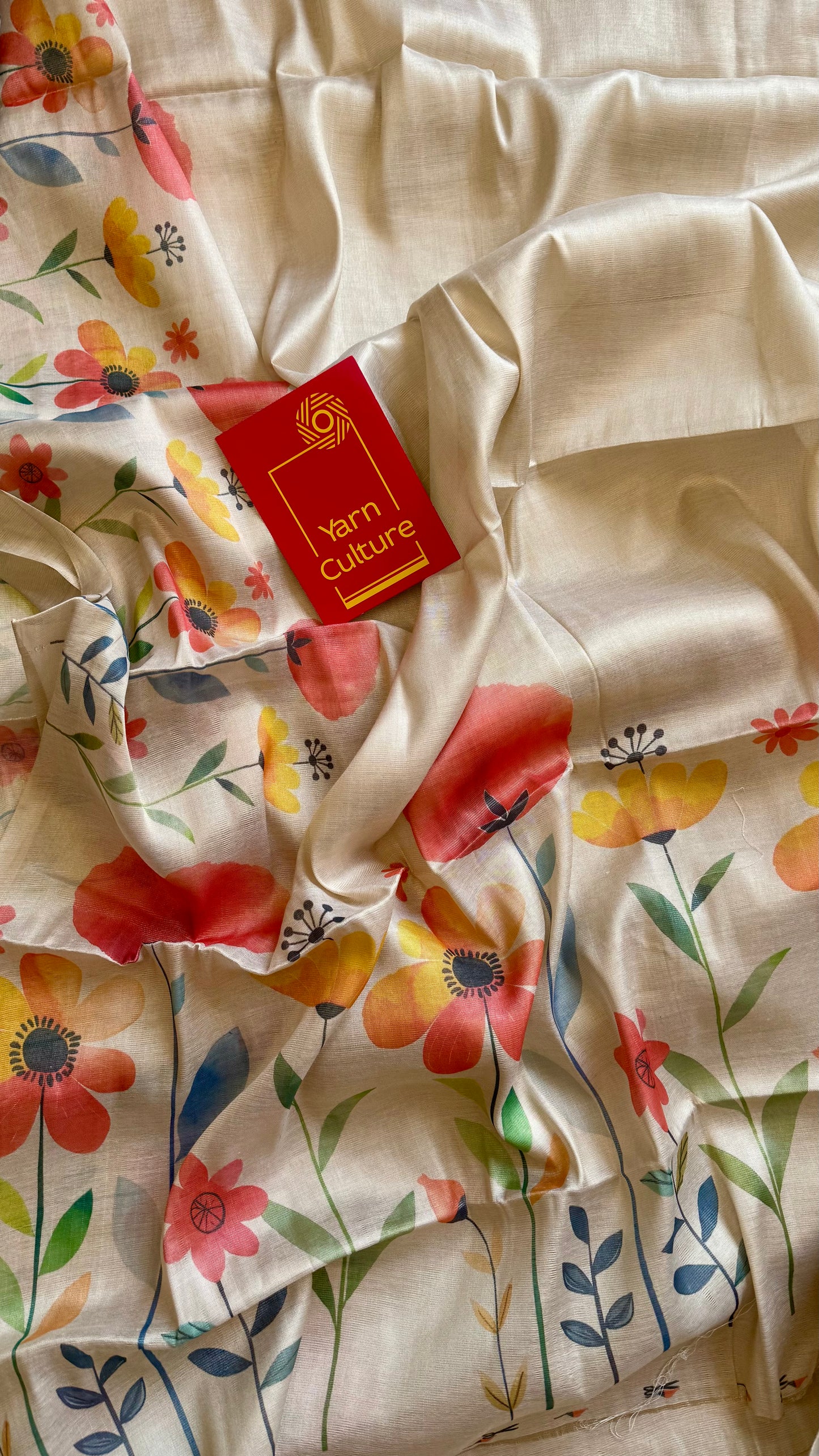 Sandal soft semi tissue saree, multicoloured floral prints - YCIEON82