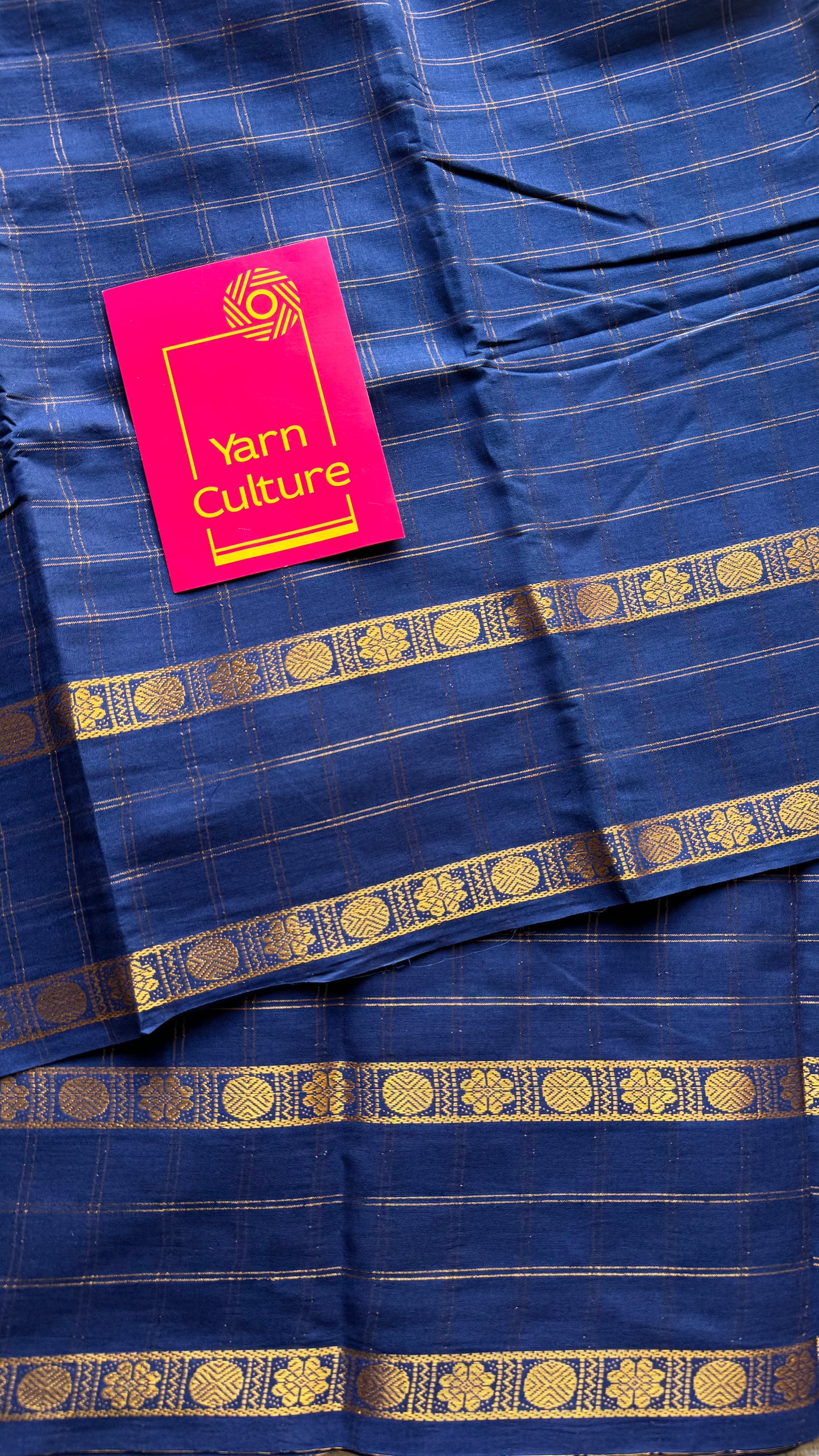 Navy blue adayar gold zari kattam, sungudi cotton - YCCOTNOCSC47