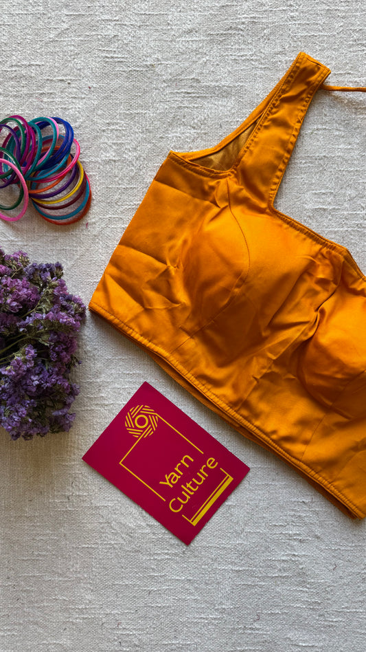 Mustard yellow sleeveless cotton silk stitched blouse, back open, padded - YCSESBP110