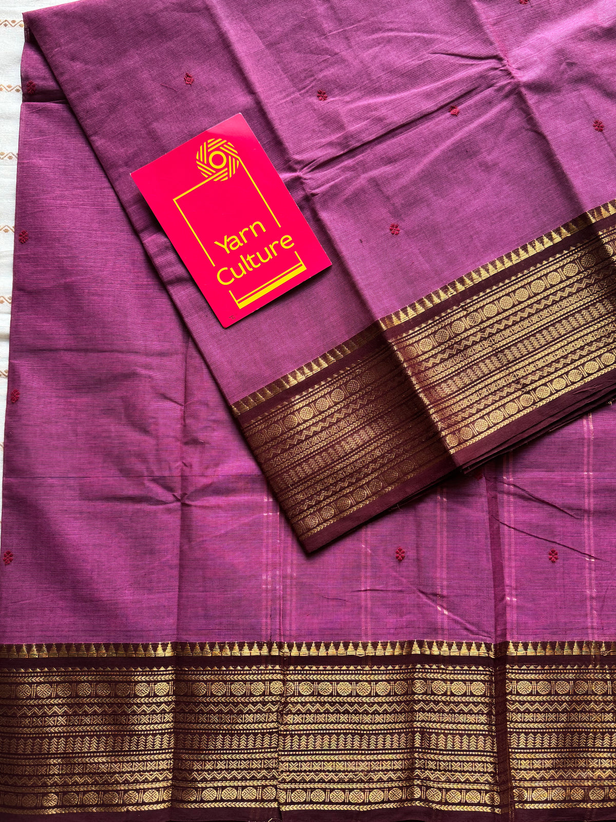 Berry pink with maroon zari border chettinad cotton saree - YCCOTNCKSE13