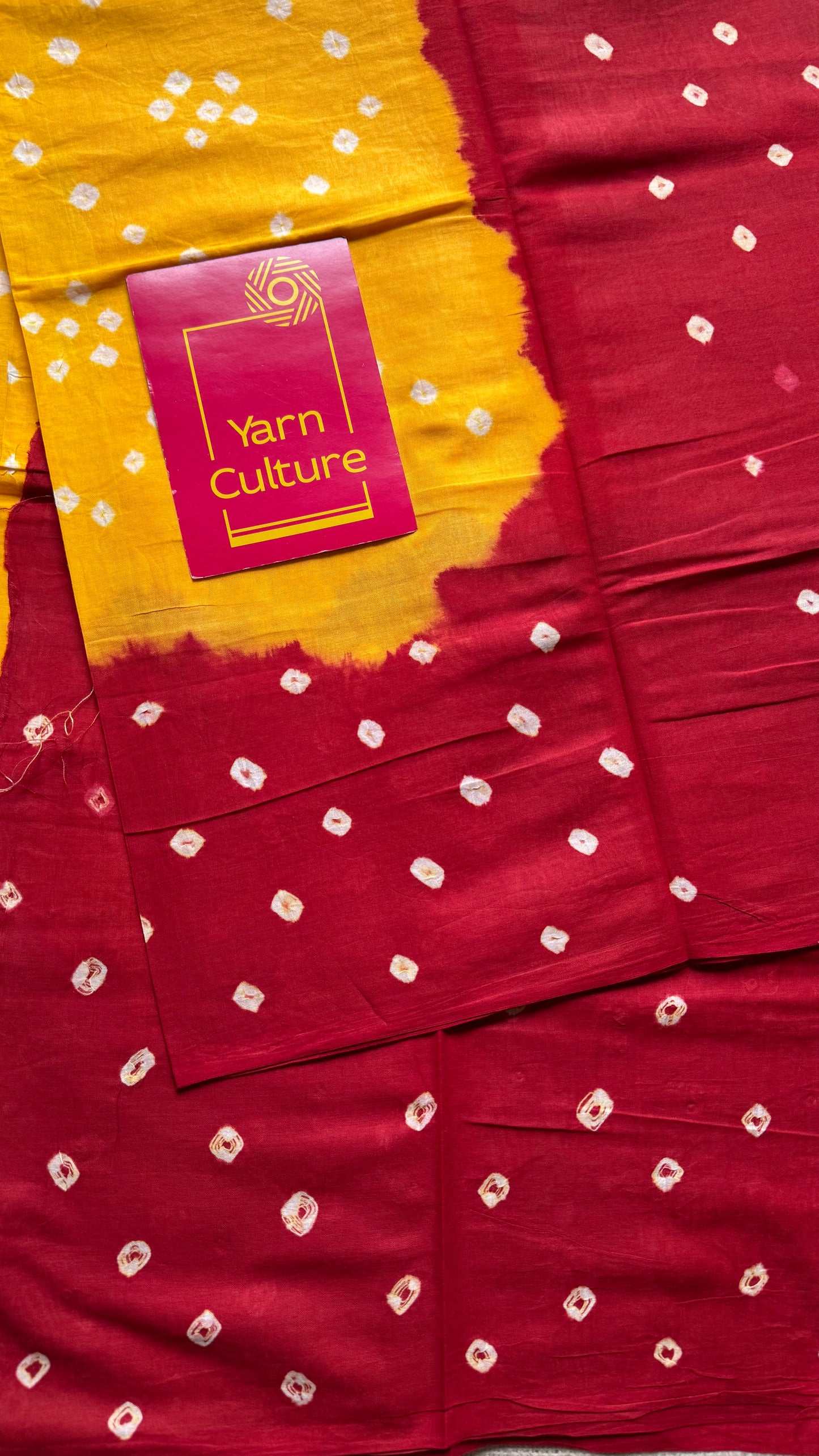 Yellow with red Sungudi/Bandhani, soft cotton - YCCOTNSEMS76