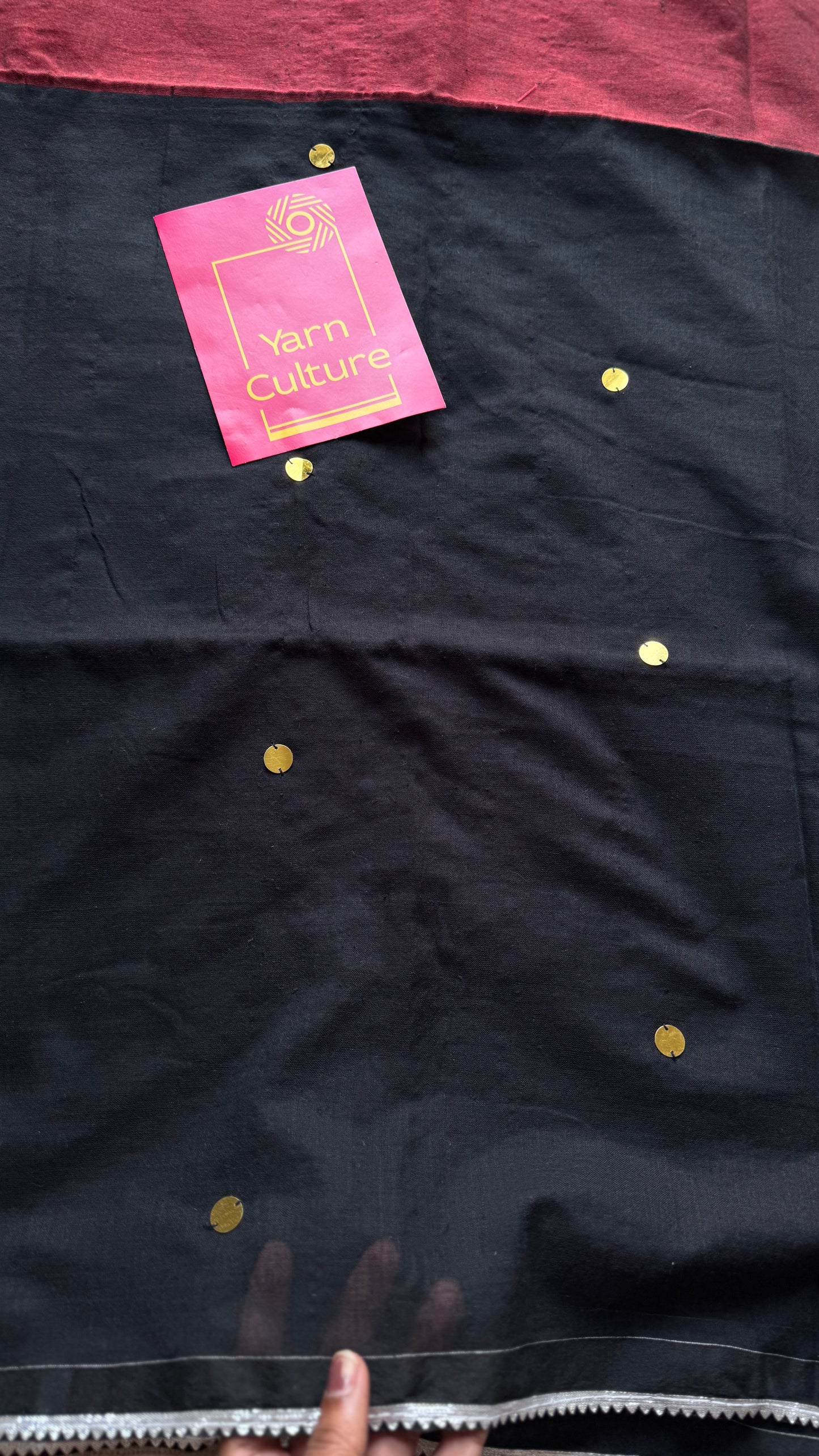 Maroon with black half-half patterned mul with sequins and silver lace border - YCBCMCNO72