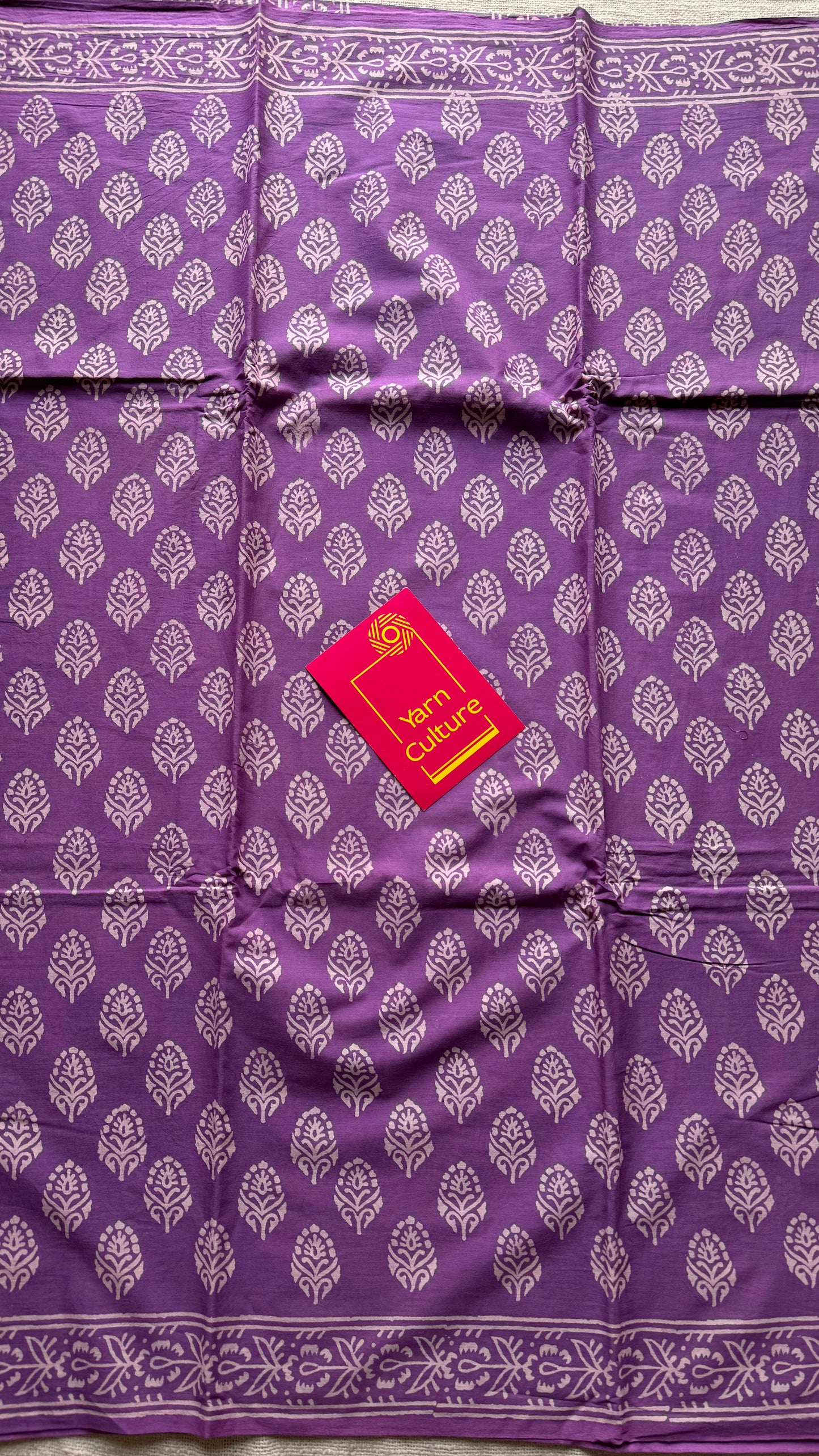 Purple with off white floral block printed soft cotton saree - YCTORCMA17
