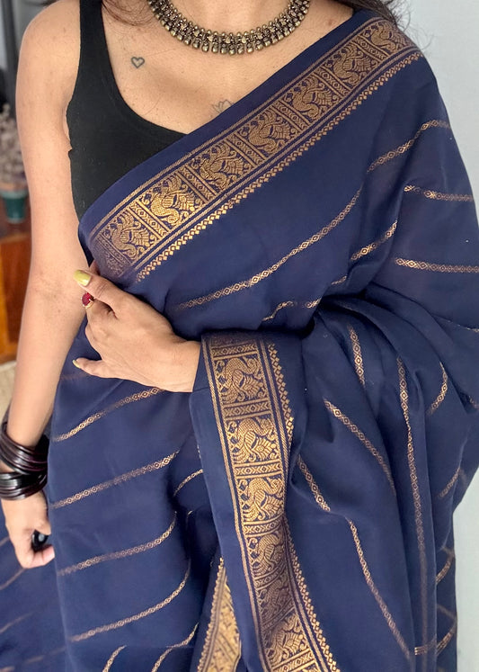 Dark blue veldhaari, kattuchayam dyed, madurai cotton - YCCOTNSEMS83