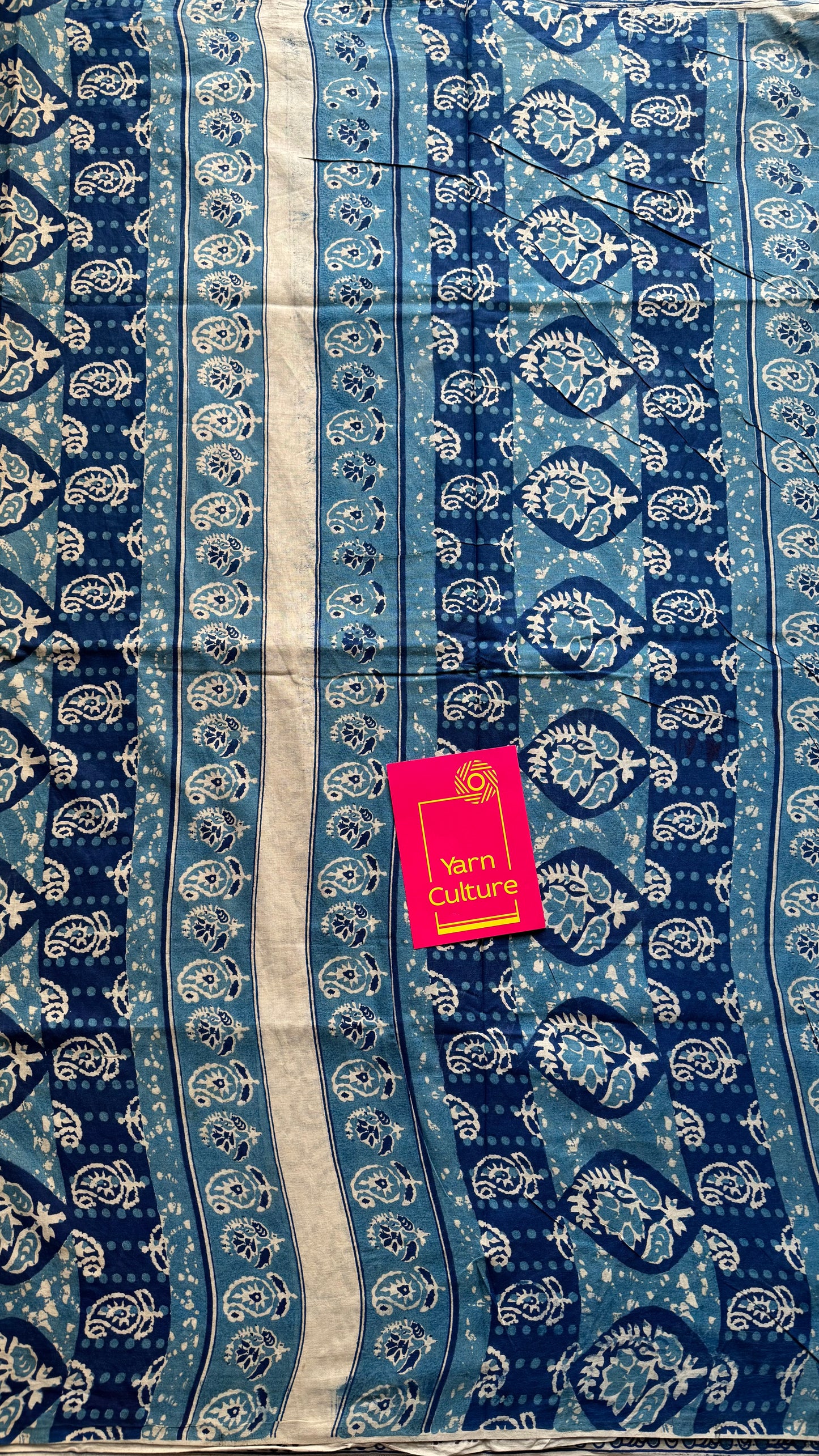 Indigo with light blue kalamkari, paisley motifs, soft cotton - YCWOTDOCMP84