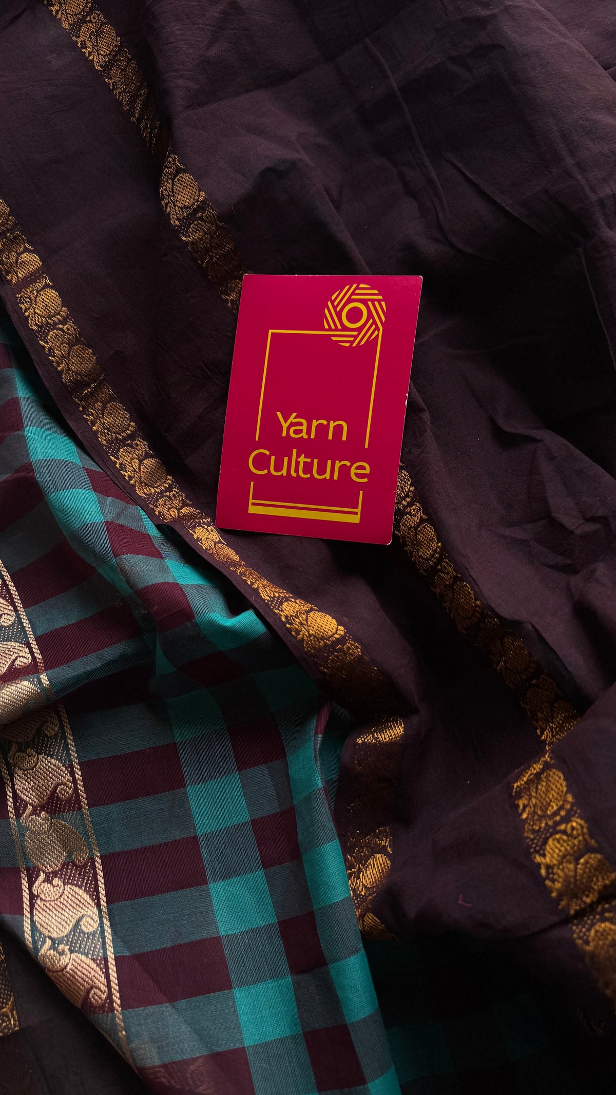 Brown with turquoise multi checks, sungudi and chettinad cotton half-half saree - YCCOTNIDOC36