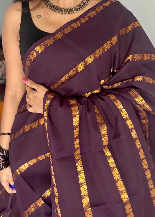 Purple brown, peacock motif sungudi cotton - YCCOTNOCSC55