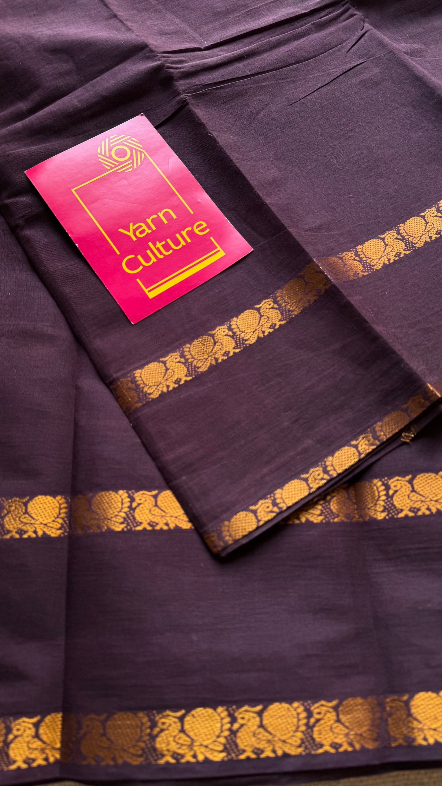 Brown rettaipettu peacock double bordered, kattuchayam dyed madurai cotton saree  - YCCOTNMSFE328