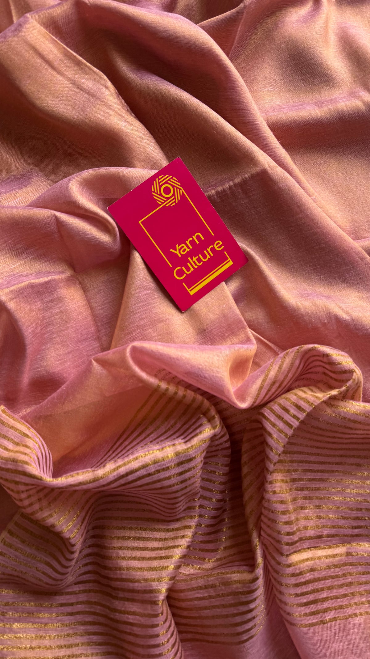 Baby pink with gold, dual tone metallic tissue linen saree - YCBCLTOC53