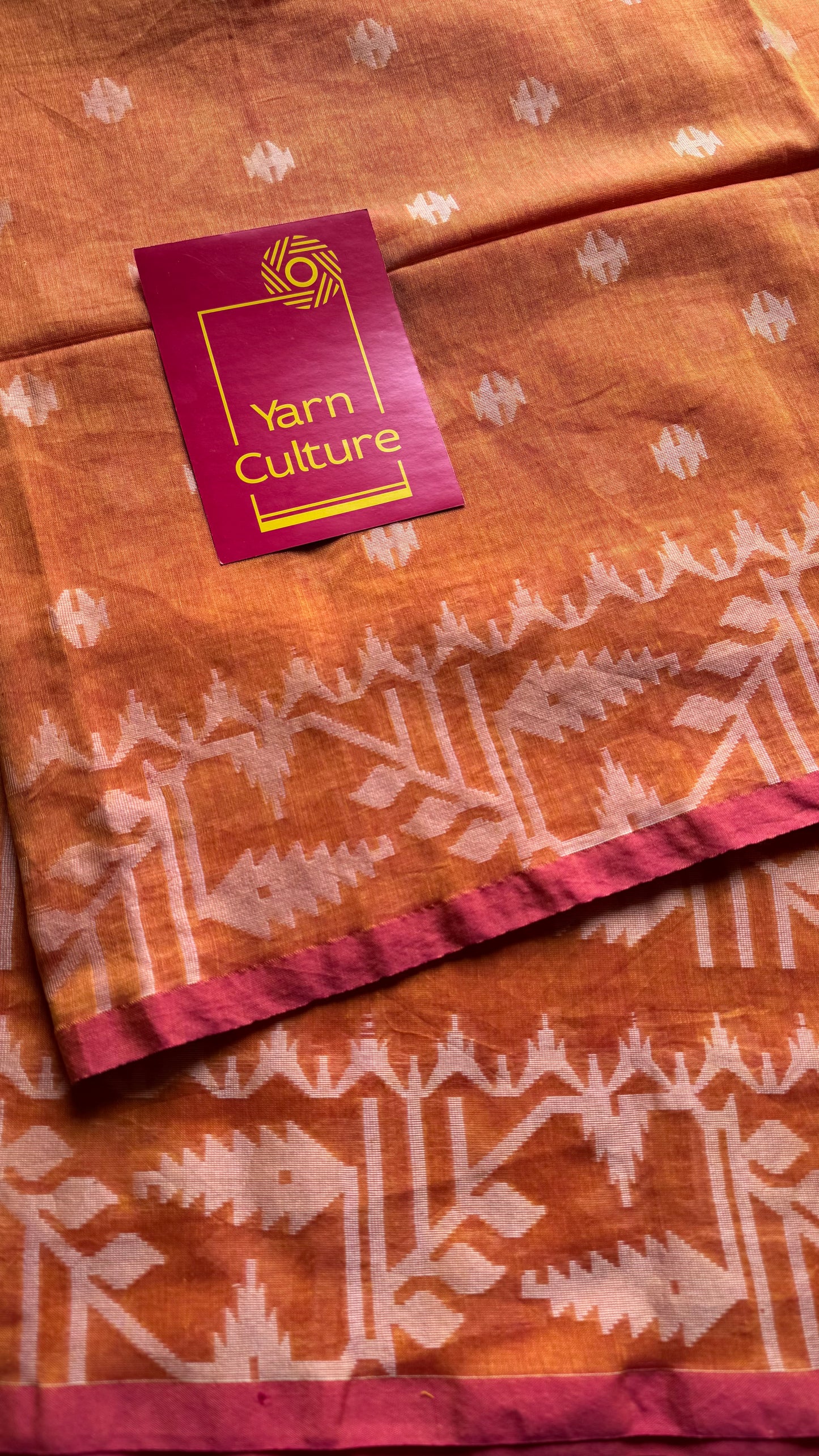 Orange pink double tone jamdani in soft cotton - YCBCKJJA140