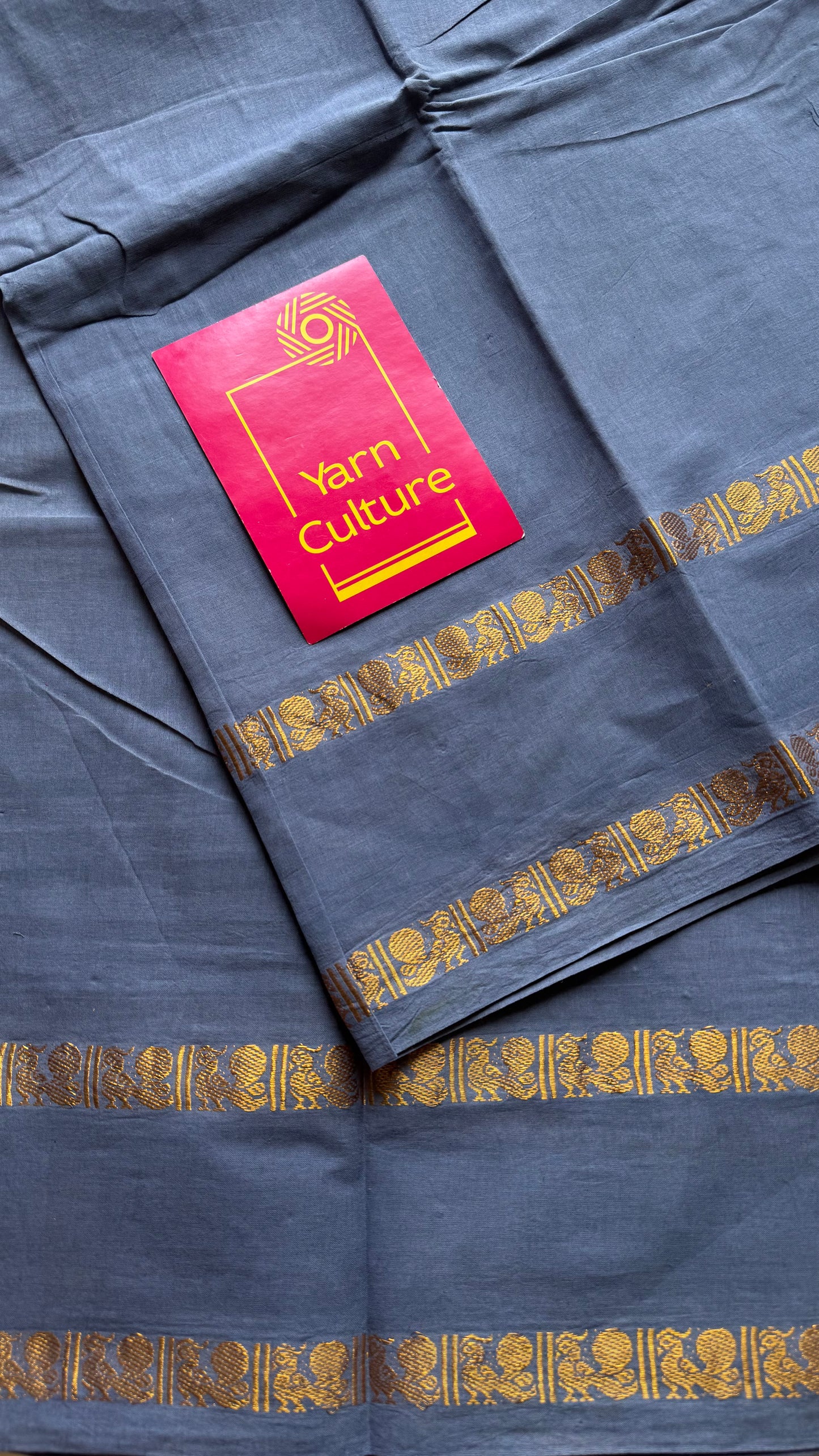 Dark grey rettaipettu peacock gap border, kattuchayam dyed madurai cotton saree  - YCCOTNMSAP95