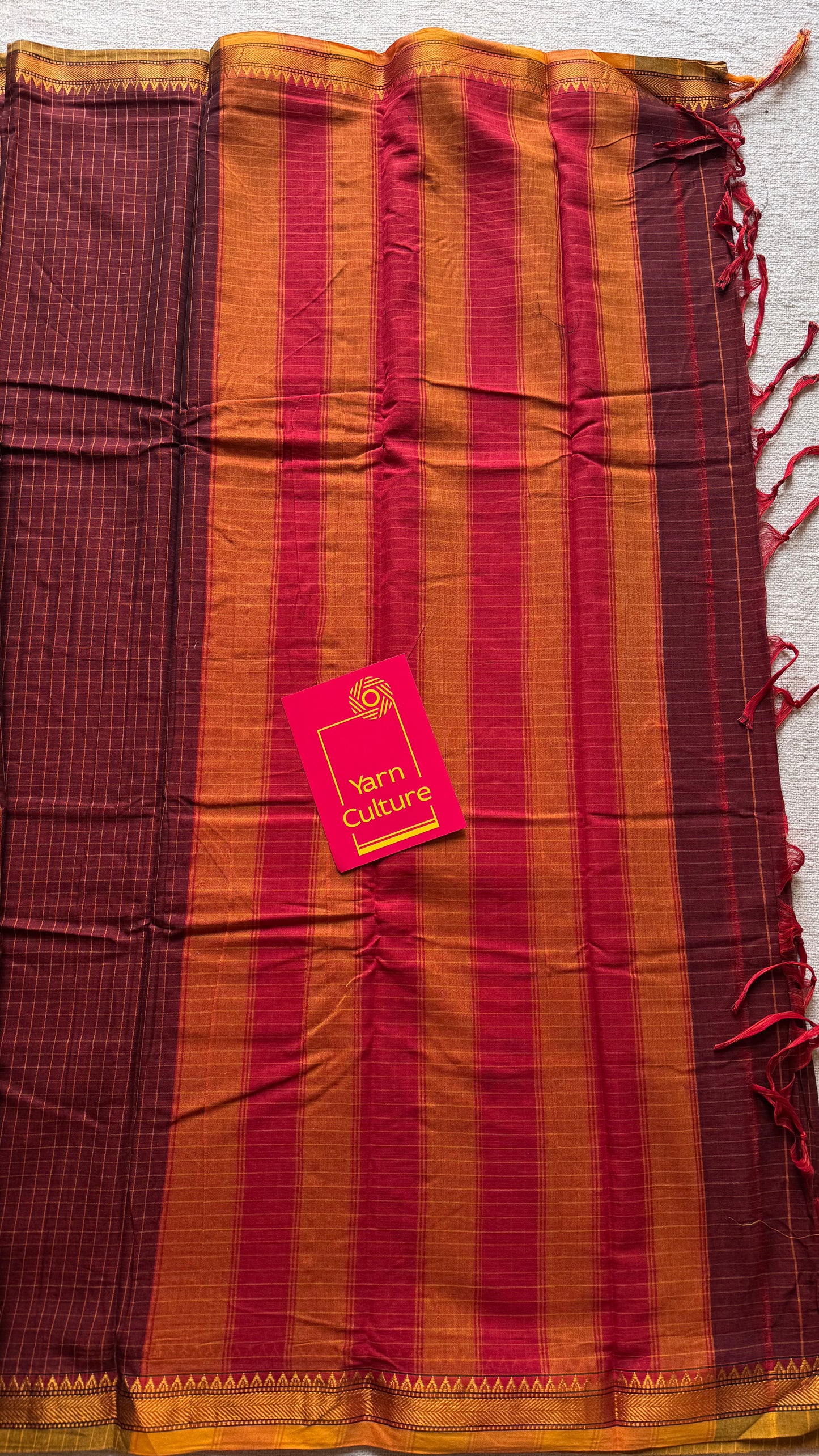 Deep maroon checks, cotton silk blend, premium narayanpet saree - YCWOTDMA322