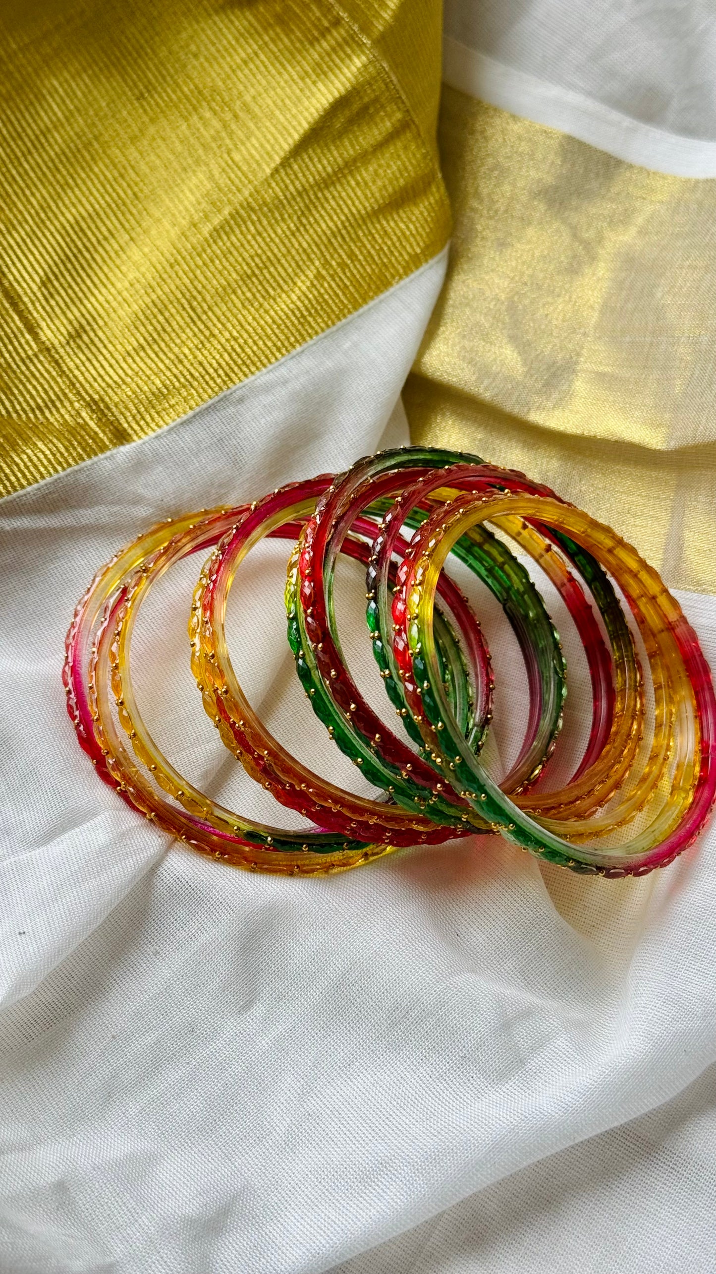 Multicolour raindrop bangles, set of 12, size 2.6 - YCBANGL853