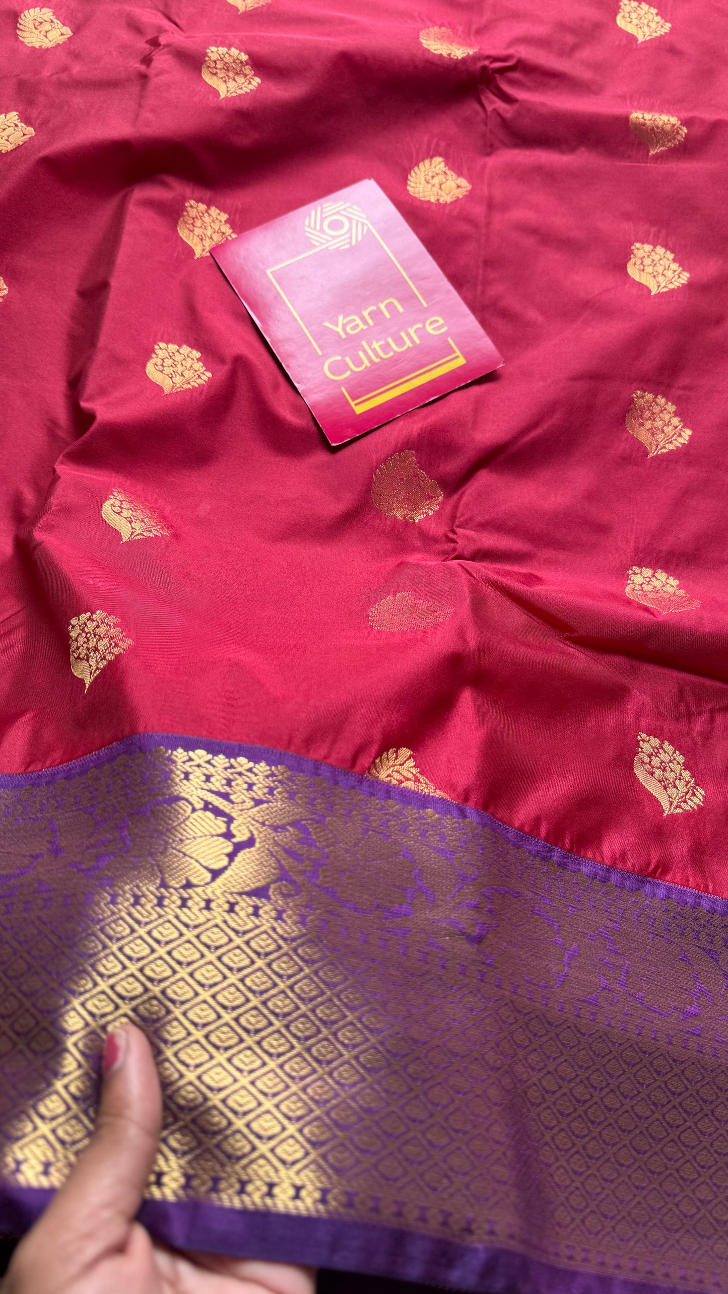 Ragini - crimson red with purple, handloom korvai semi silk - YCCOTNFEJUKS04