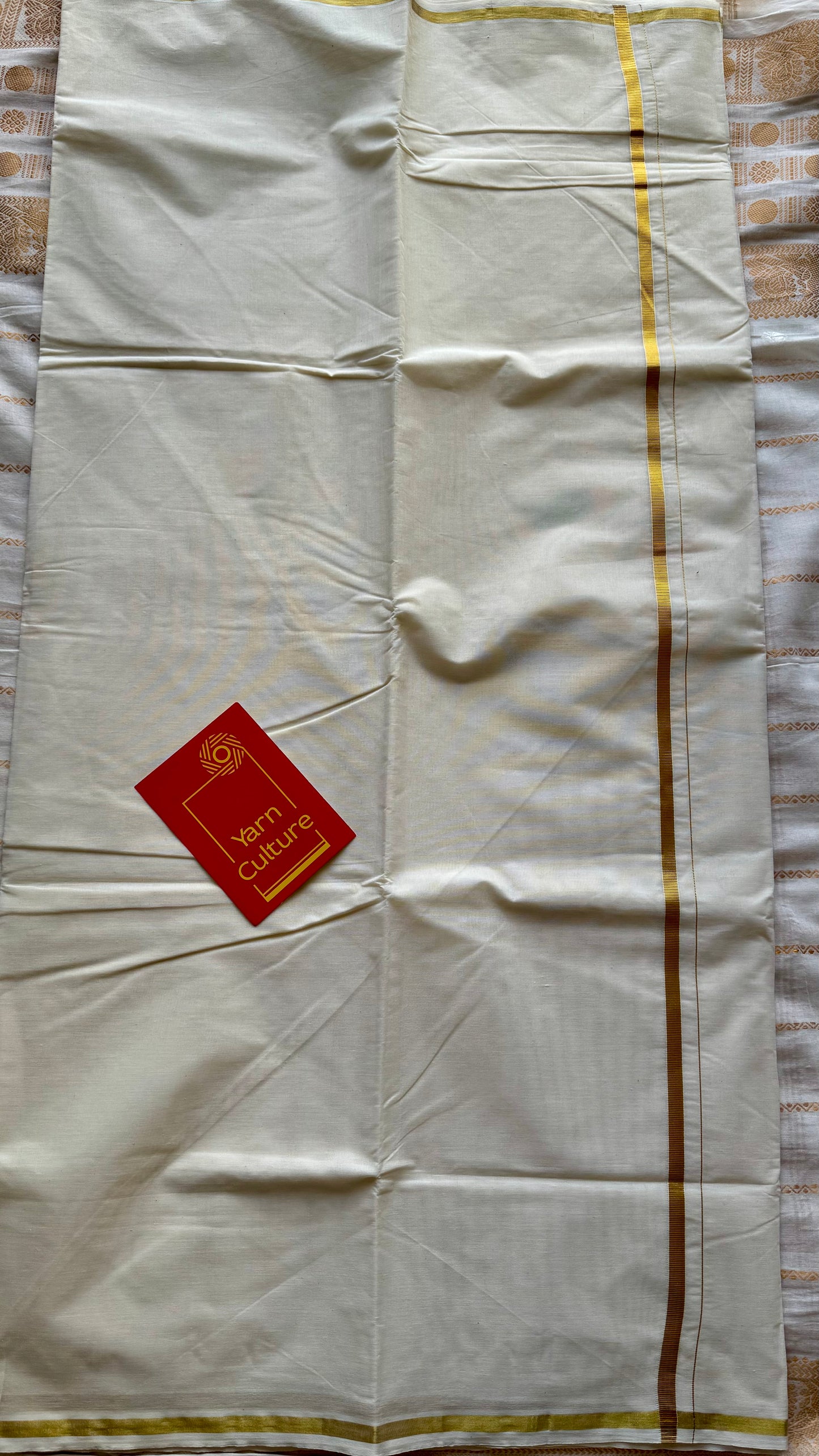 Ivory and gold soft cotton kasavu saree, thin gold border - YCIEON69