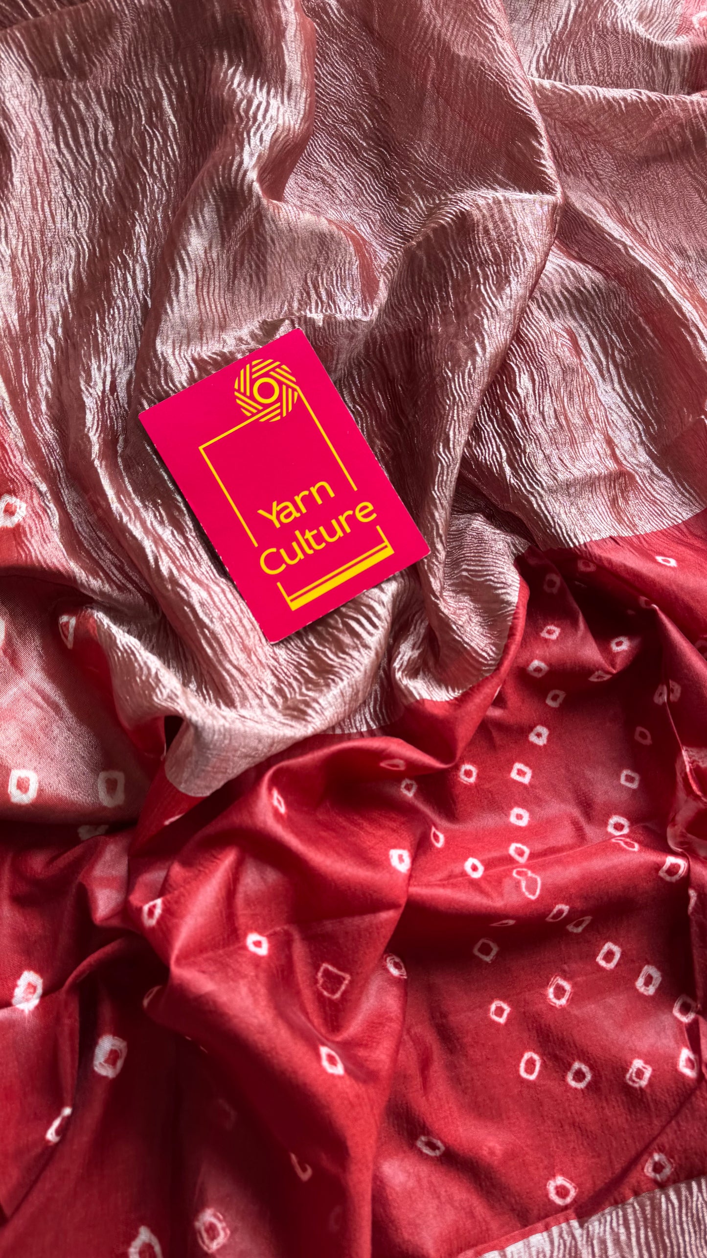 Reddish brown in crushed tissue, with bandhni borders in art silk - YCBLFE21
