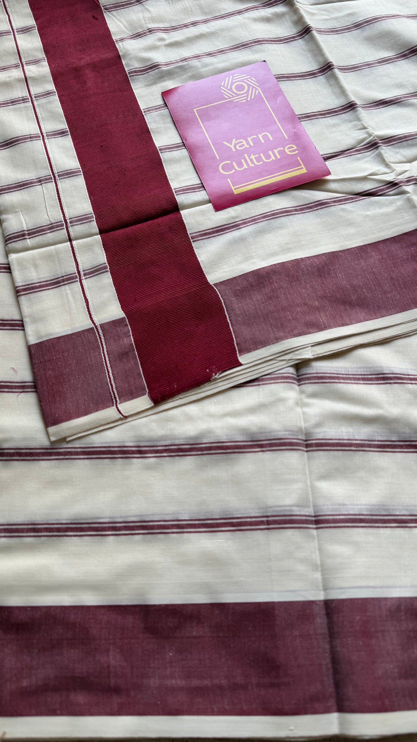 Ivory Kerala cotton saree with maroon stripes and border - YCIEKCFE324