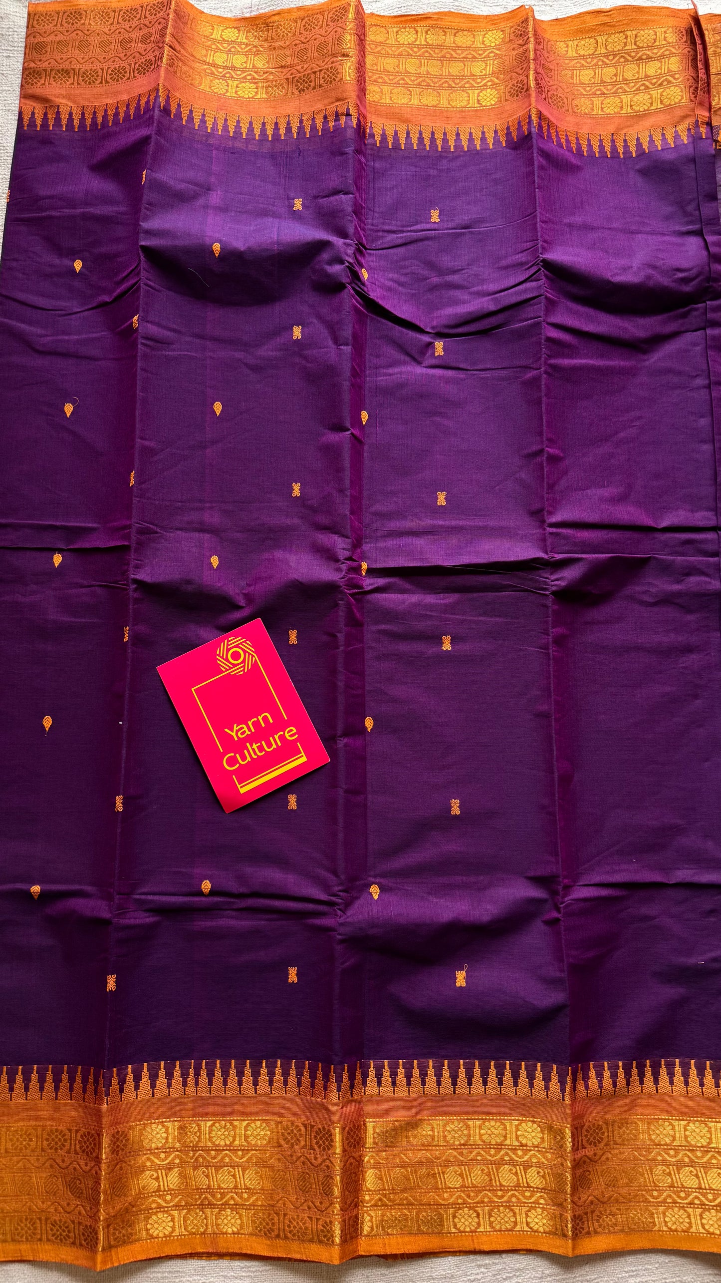 Kanchi cotton saree, purple with turmeric yellow border - YCCOTNAP87