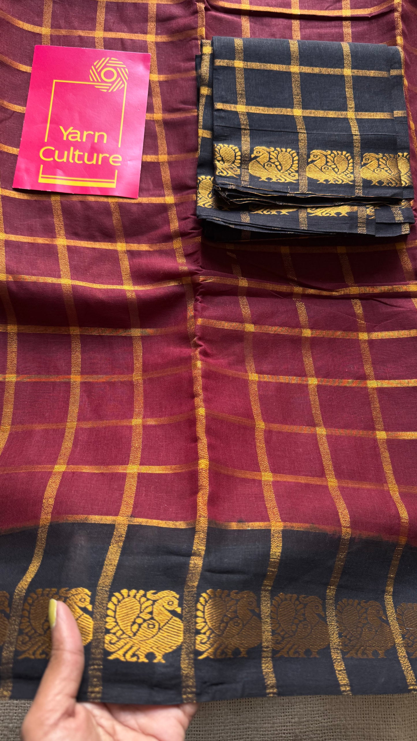 Maroon with black pavithra kattam sungudi, madurai cotton - YCCOTNSUDE77