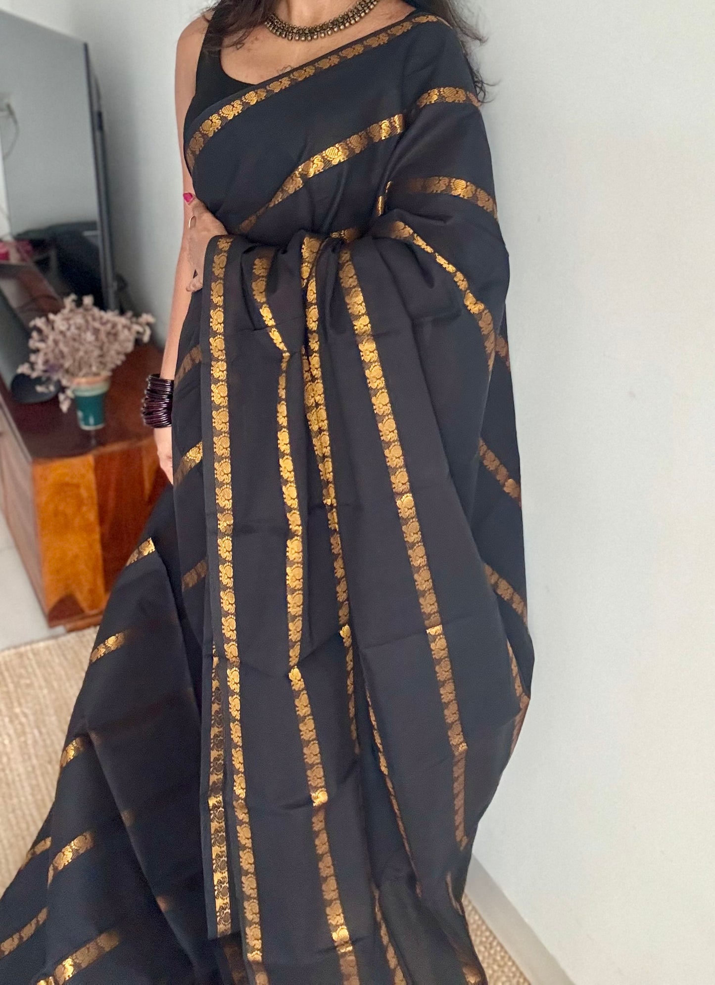 Black, peacock motif sungudi cotton - YCCOTNOCSC54