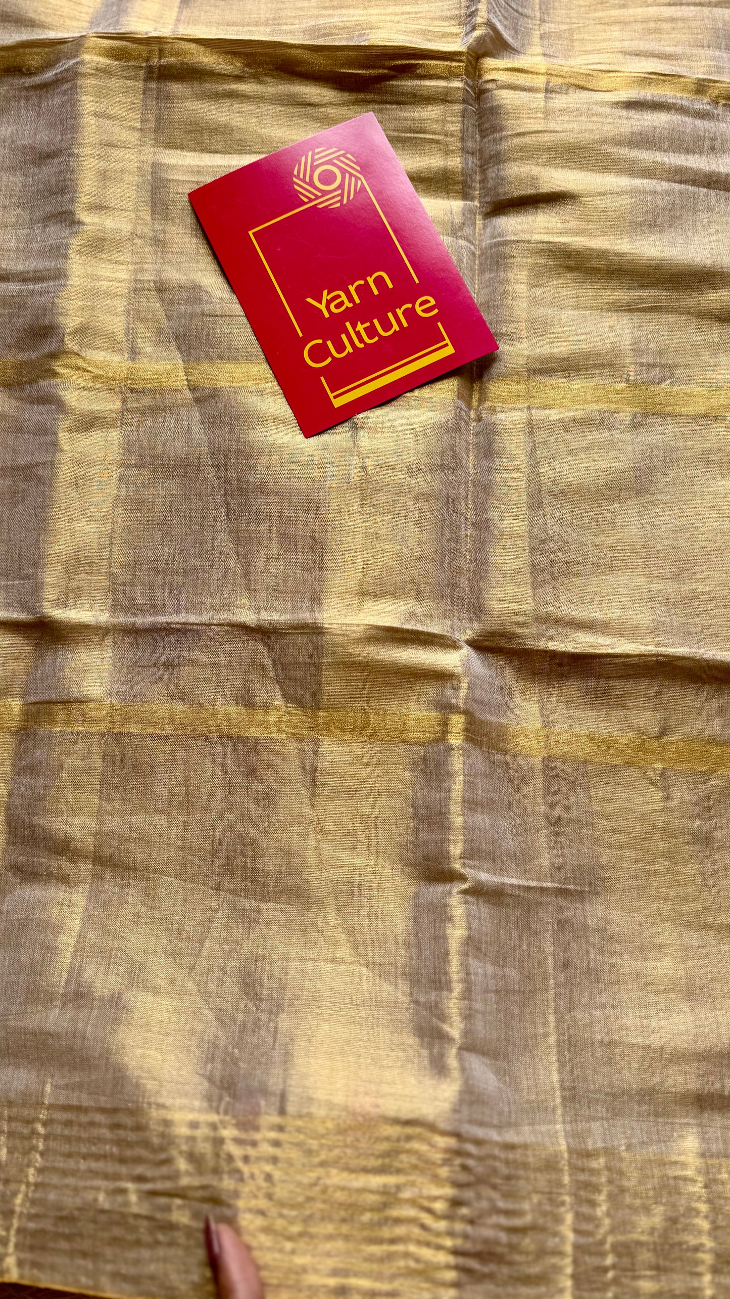 Gold mul tissue saree, gold stripes - YCIEON06