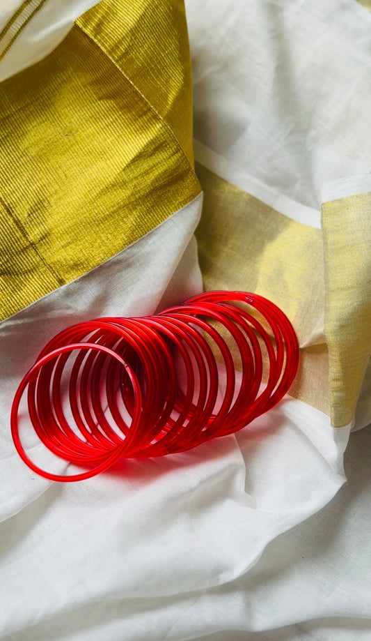Chilli red glossy glass bangles, set of 12 - YCBANGL841
