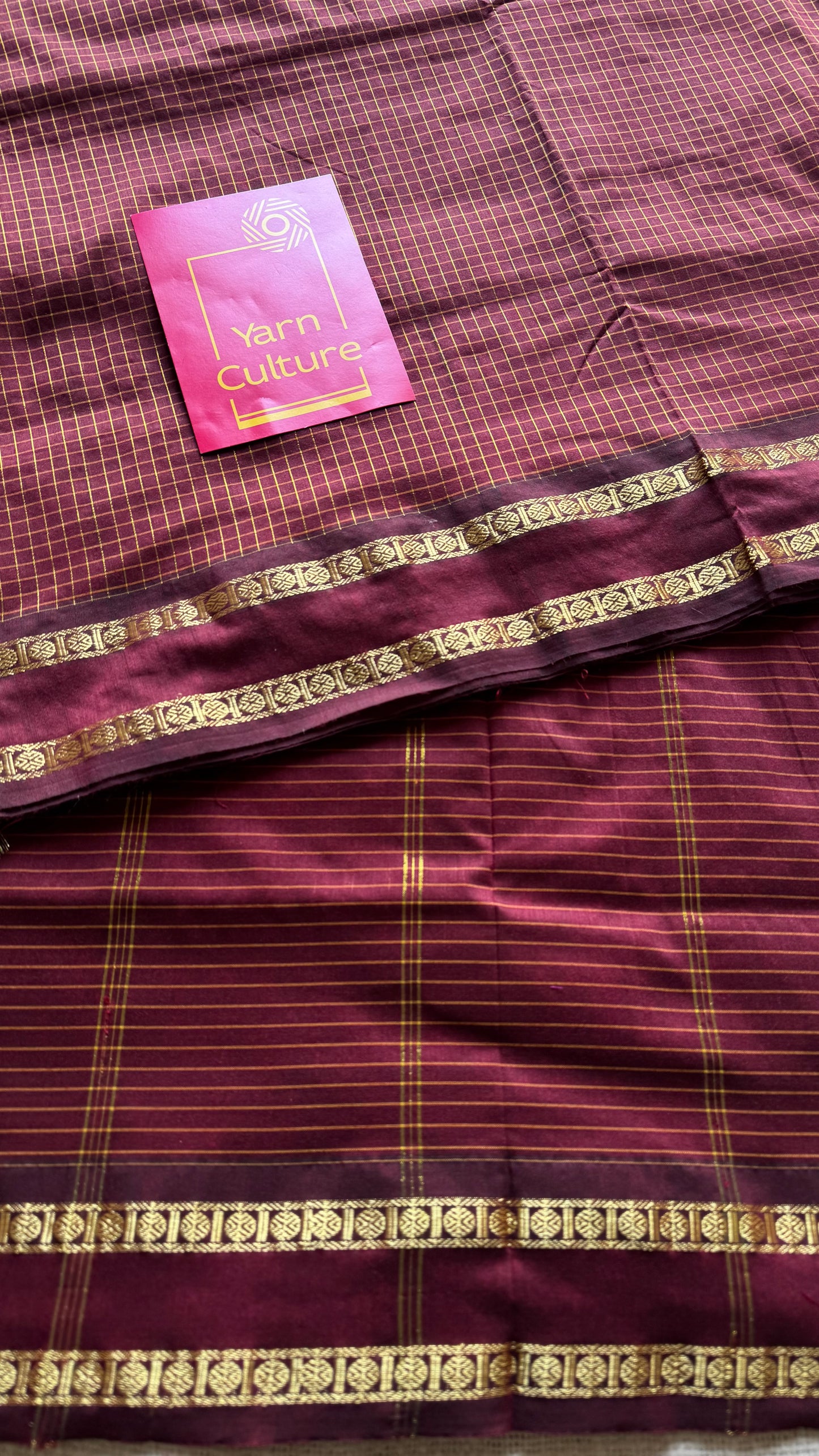 Maroonish brown, zari arani checks, cotton silk - YCCOTNOCAR36a