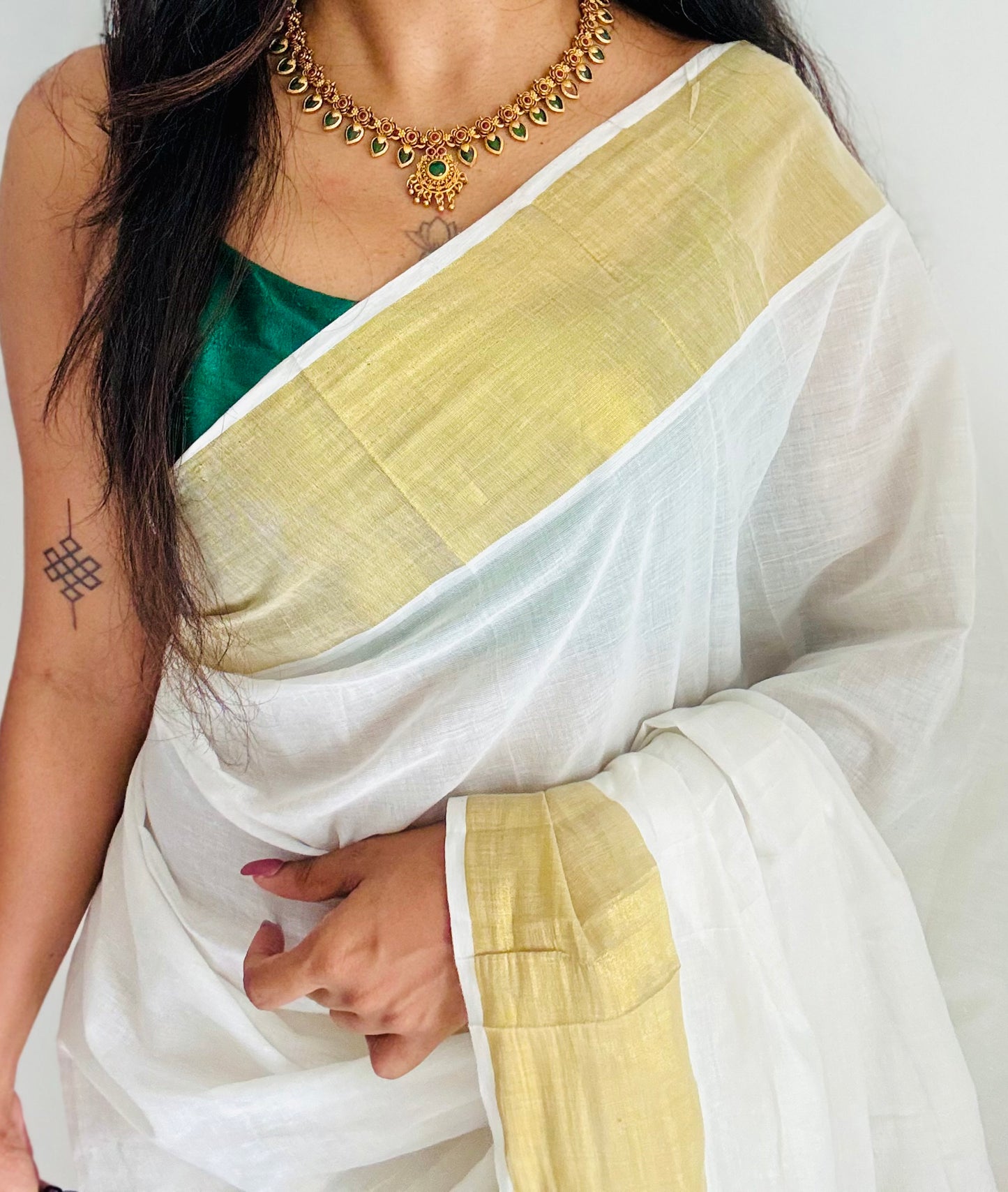 Ruby green palakka necklace with earrings, variant 2 - YCGPNP769