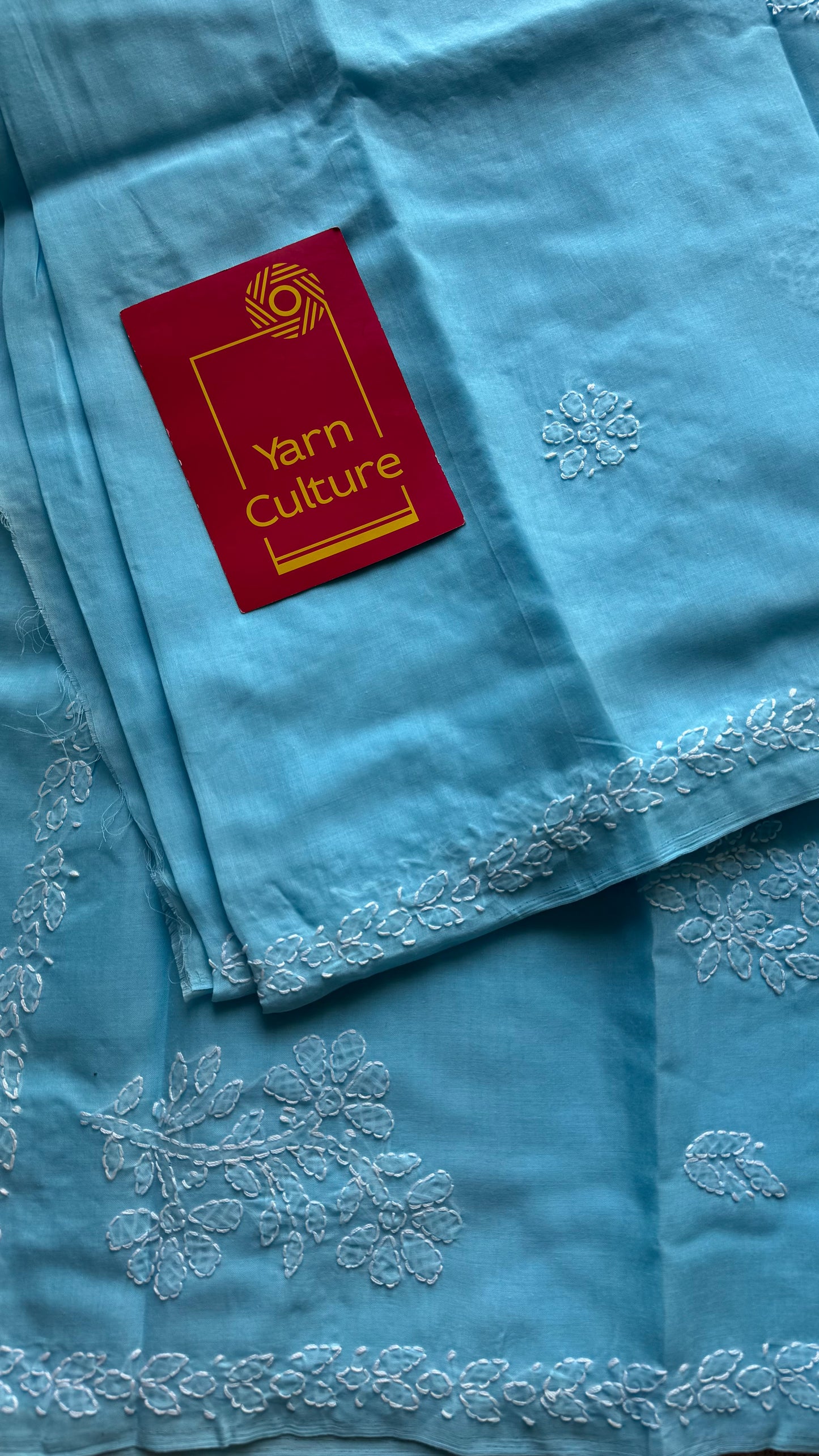 Falak - sky blue hand-embroidered chikankari cotton saree - YCLCKFE424