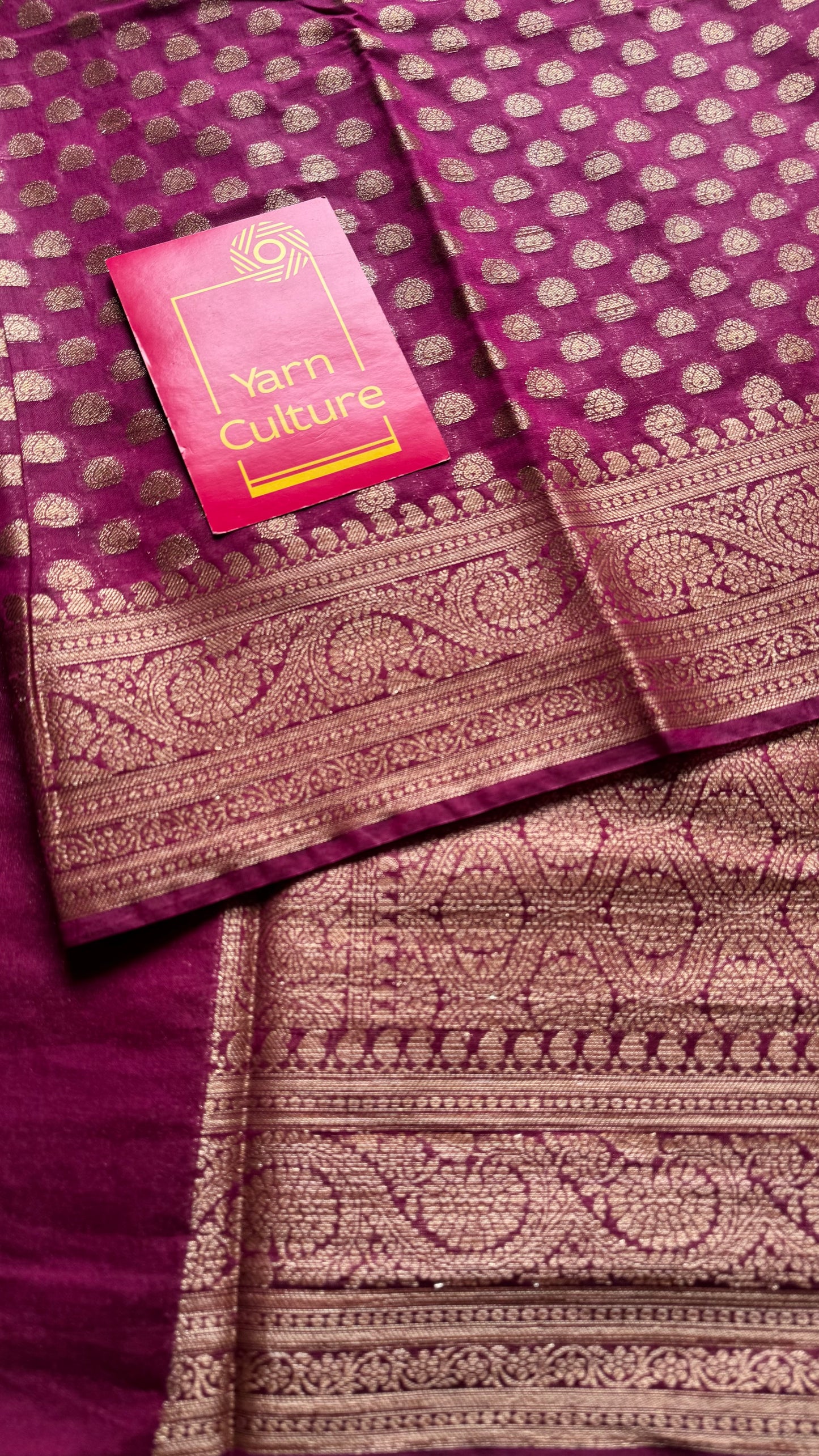 Cerise - Dark raspberry pink, antique gold zari, Banarasi semi georgette - YCBLFEGAGZ21