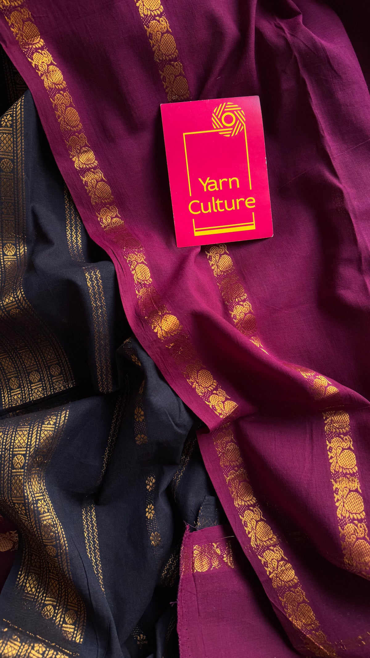 Purple pink (vadamalli) and black velthaari, sungudi cotton half-half saree - YCCOTNIDOC26