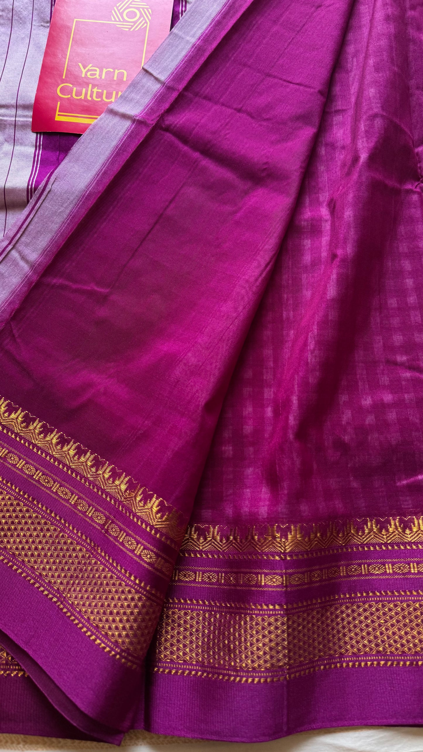 llkal purple pink and white checks with chikki paras border, soft cotton with art silk blend - YCLOKICAP226