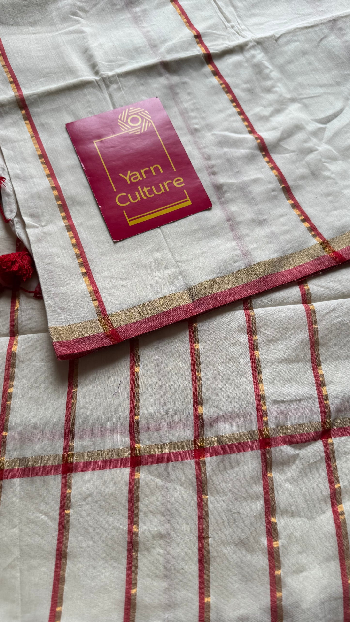 Cream with red and gold stripes, soft cotton silk - YCBCDP16