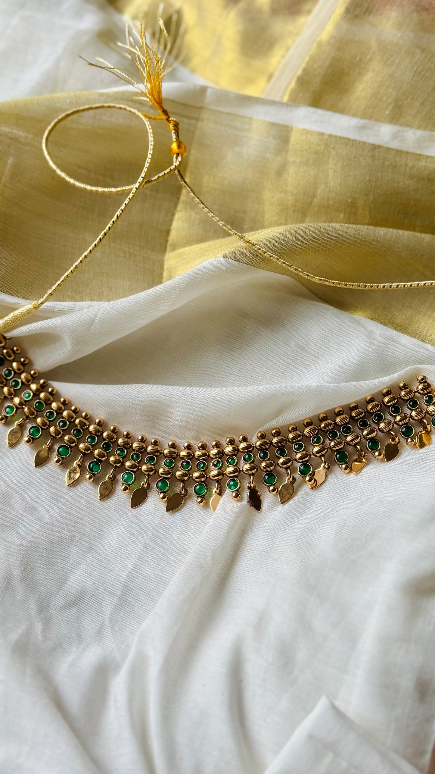 Elakkathali with green stones, with earrings - YCGPNP789