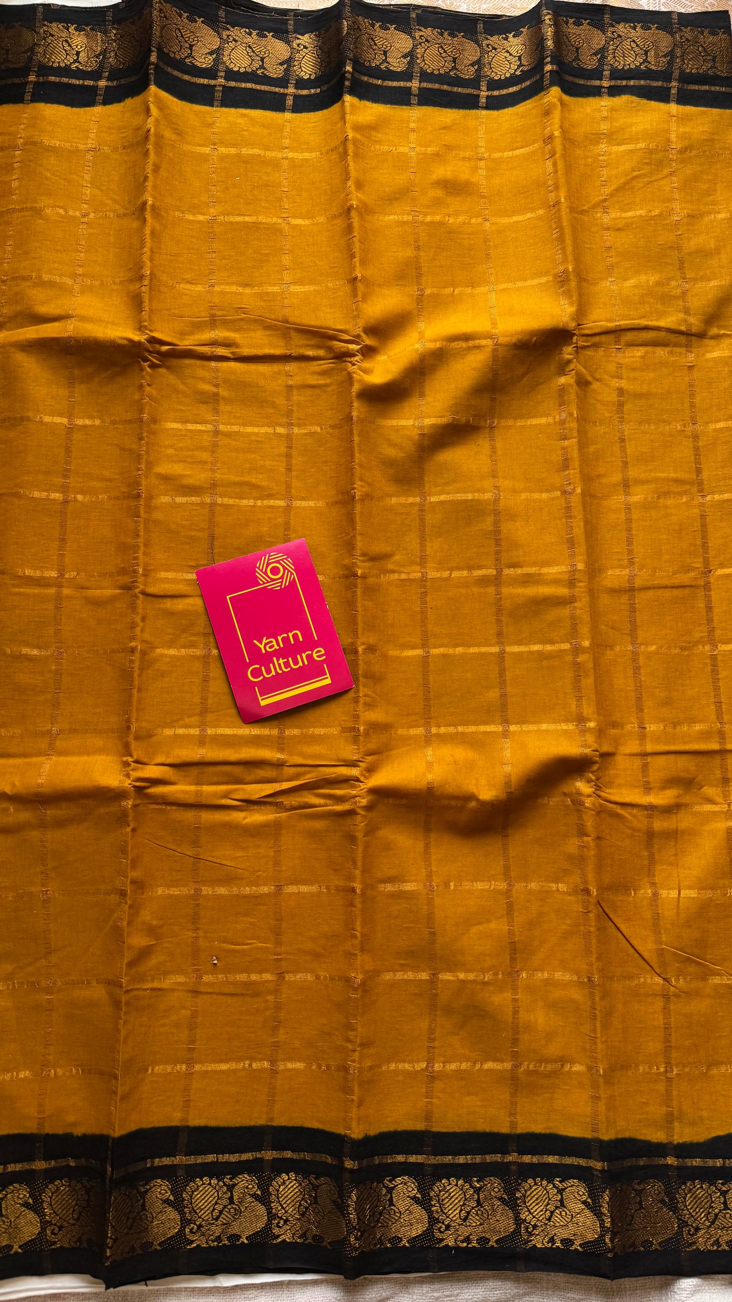 Turmeric yellow with black pavithra kattam sungudi, madurai cotton - YCCOTNMSAP141