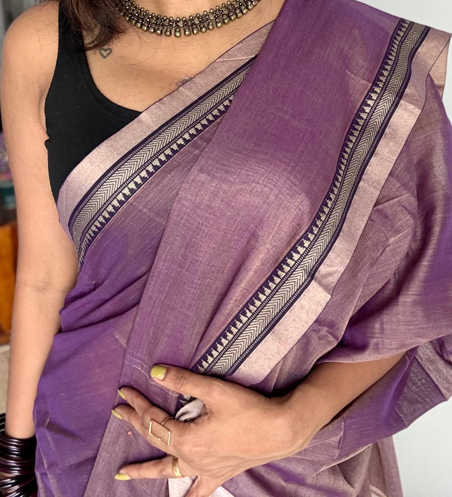 Lilac pink border narayanpet saree, soft cotton - YCWOTDNPFE36