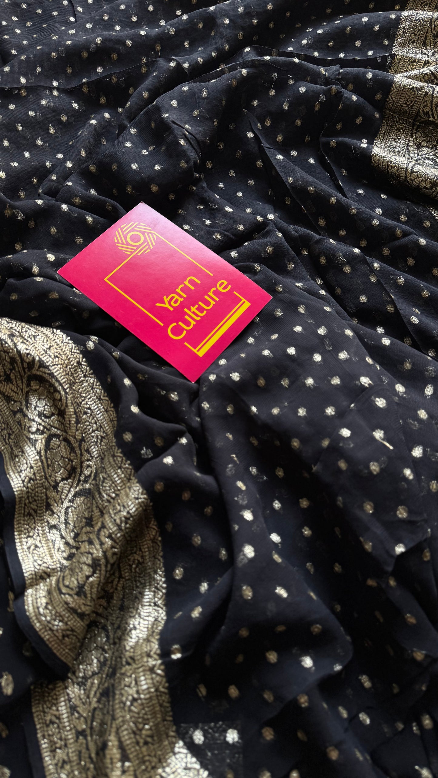 Black viscose georgette saree with zari motifs - YCDOSFE206