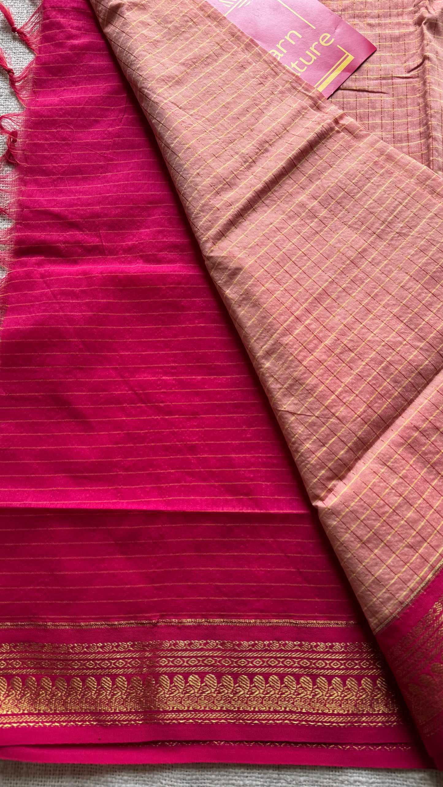 Salmon pink with hot pink, checks - cotton silk - YCCOTNOCKC40