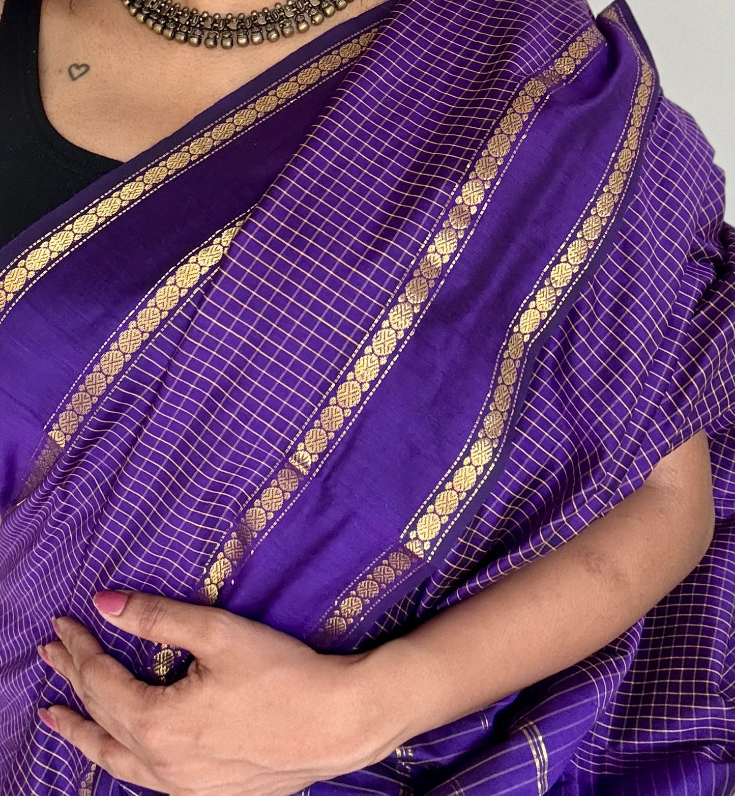 Purple arani checks saree, cotton silk - YCCOTNMA275