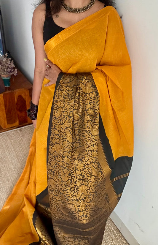 Yellow with black vanasringaram long border - madurai soft cotton - YCCOTNSEMS72