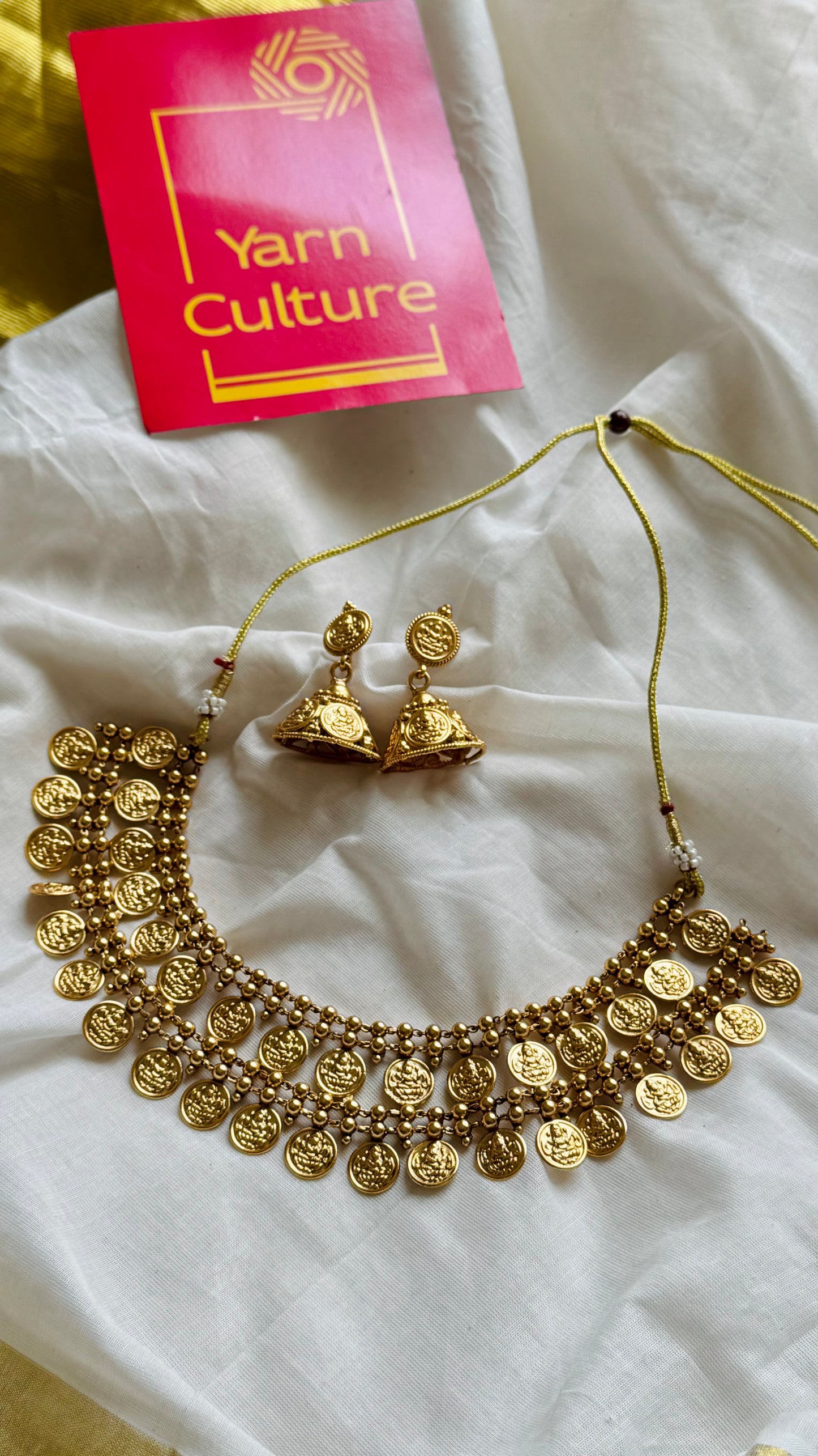 Double layered coin necklace (kaasumala) with earrings - YCGPNP738