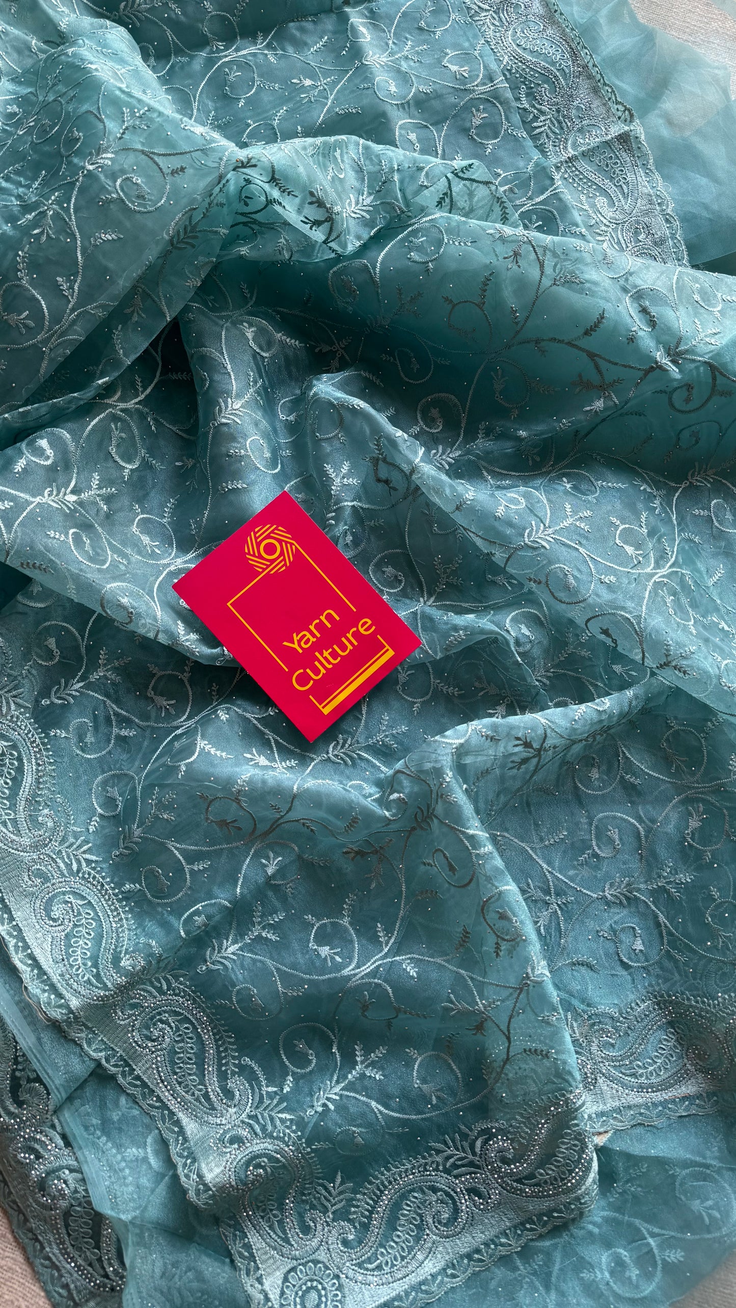 Aqua Aura - soft blue organza, with threadwork and sequins - YCDOSNO33