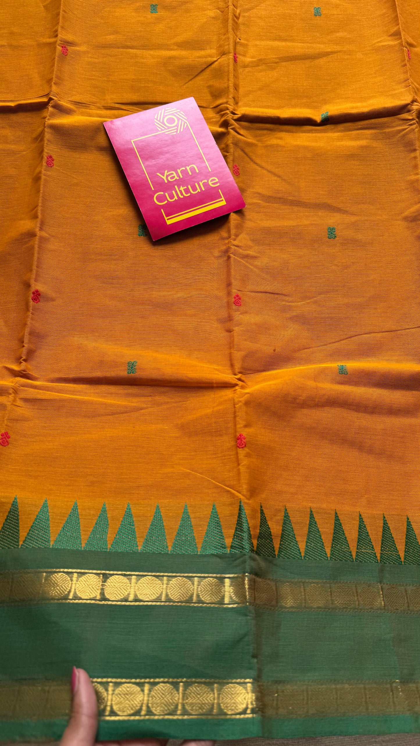Kanchi cotton saree, orange with red and green dual border - YCCOTNAP100