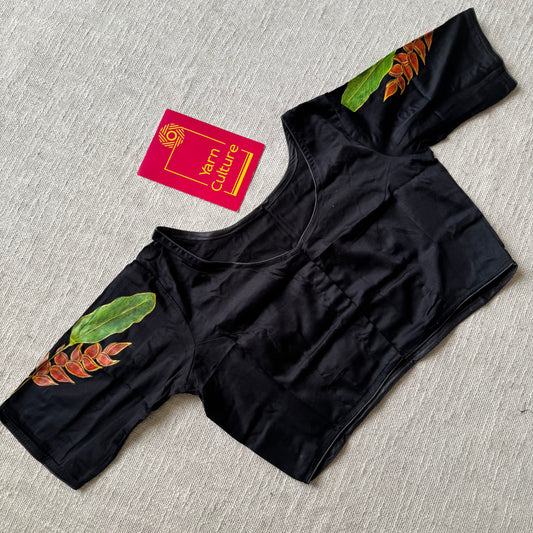 Black with painted backside, cotton silk, size 36 (alterable from 34-40), readymade blouse - YCBLAU03
